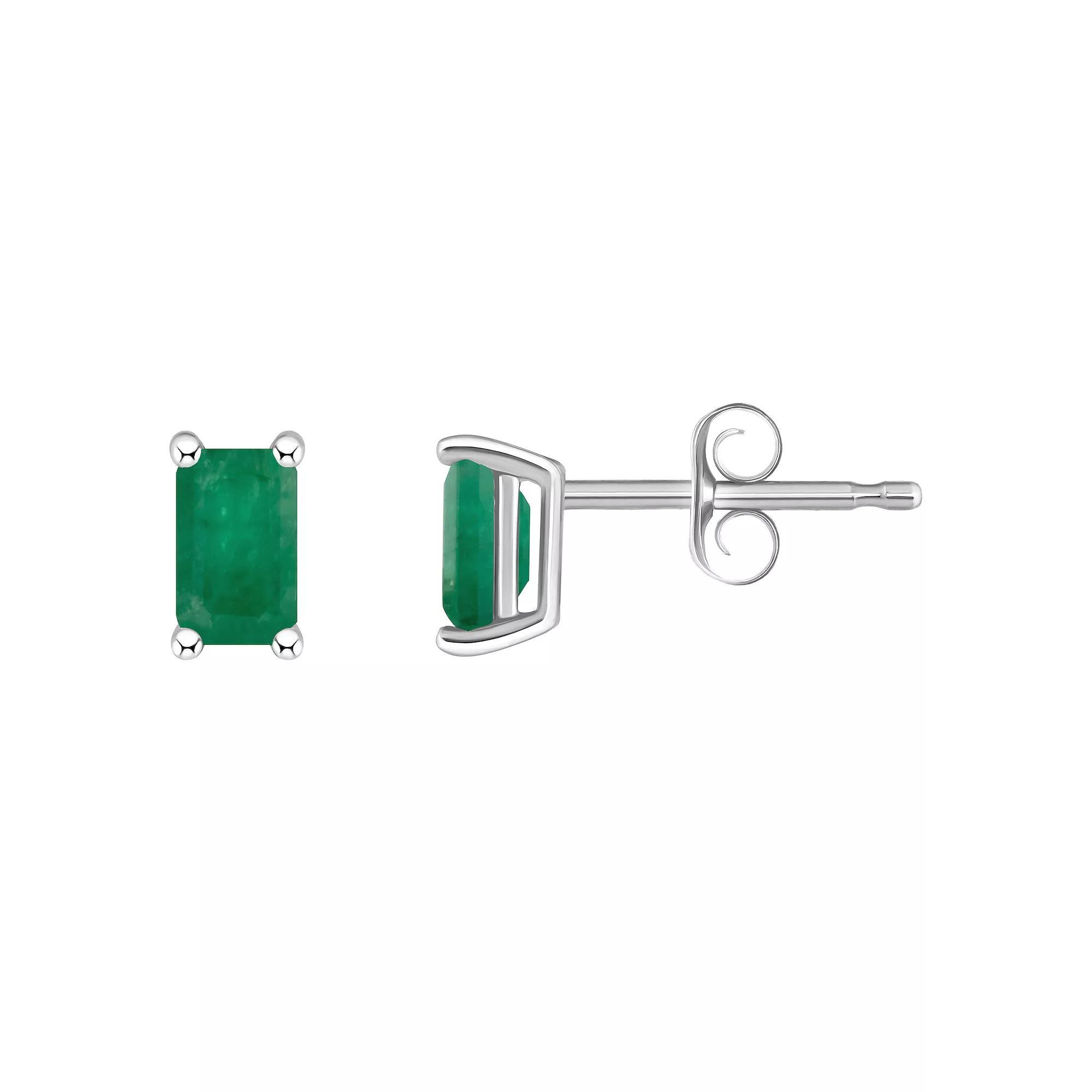14k White Gold Emerald Cut Birthstone Stud Earrings, Women's, Red Jul Product Image