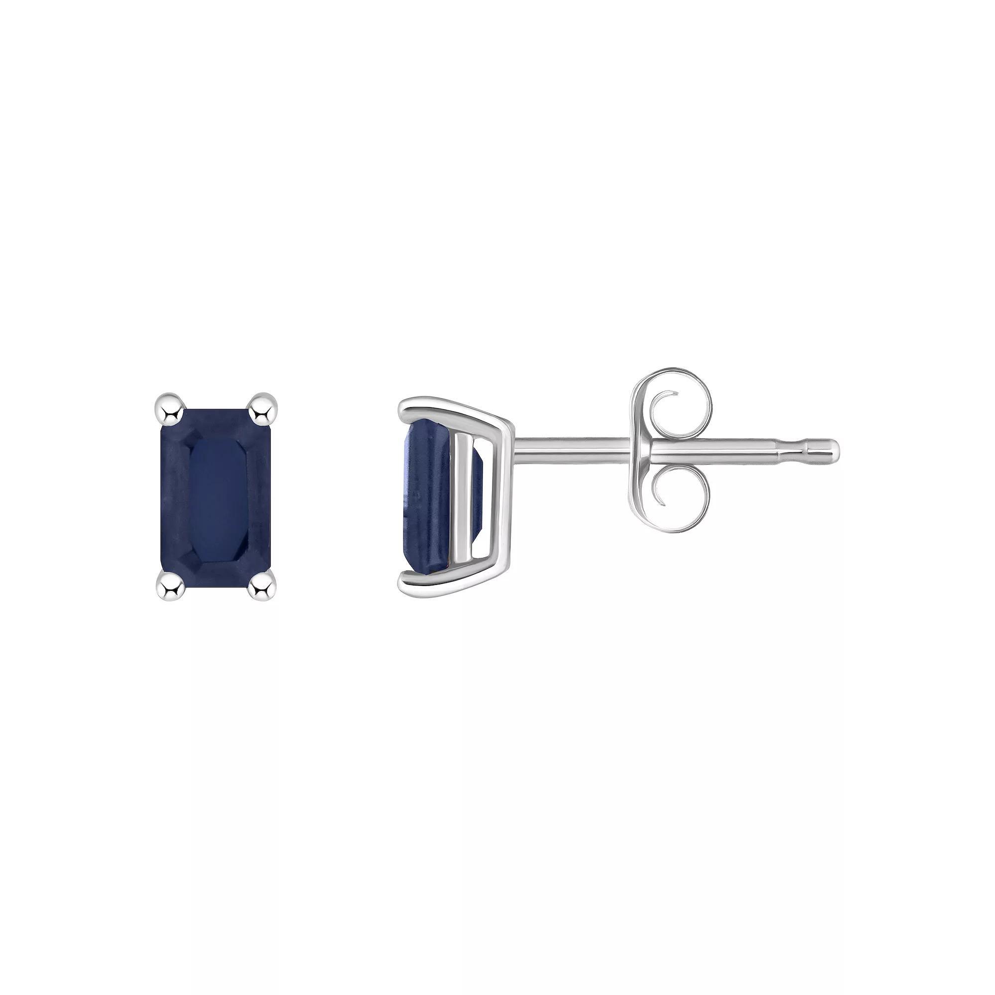 14k White Gold Emerald Cut Birthstone Stud Earrings, Women's, Red Jul Product Image