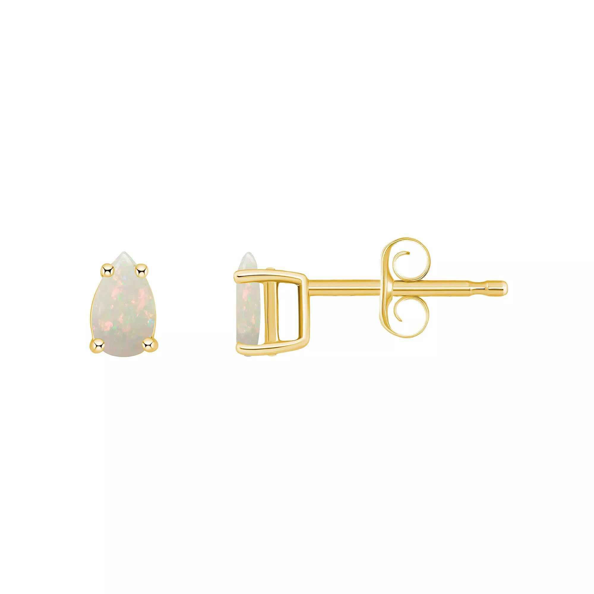 14k Gold Pear Shape Birthstone Stud Earrings, Women's, White Opal Oct Product Image