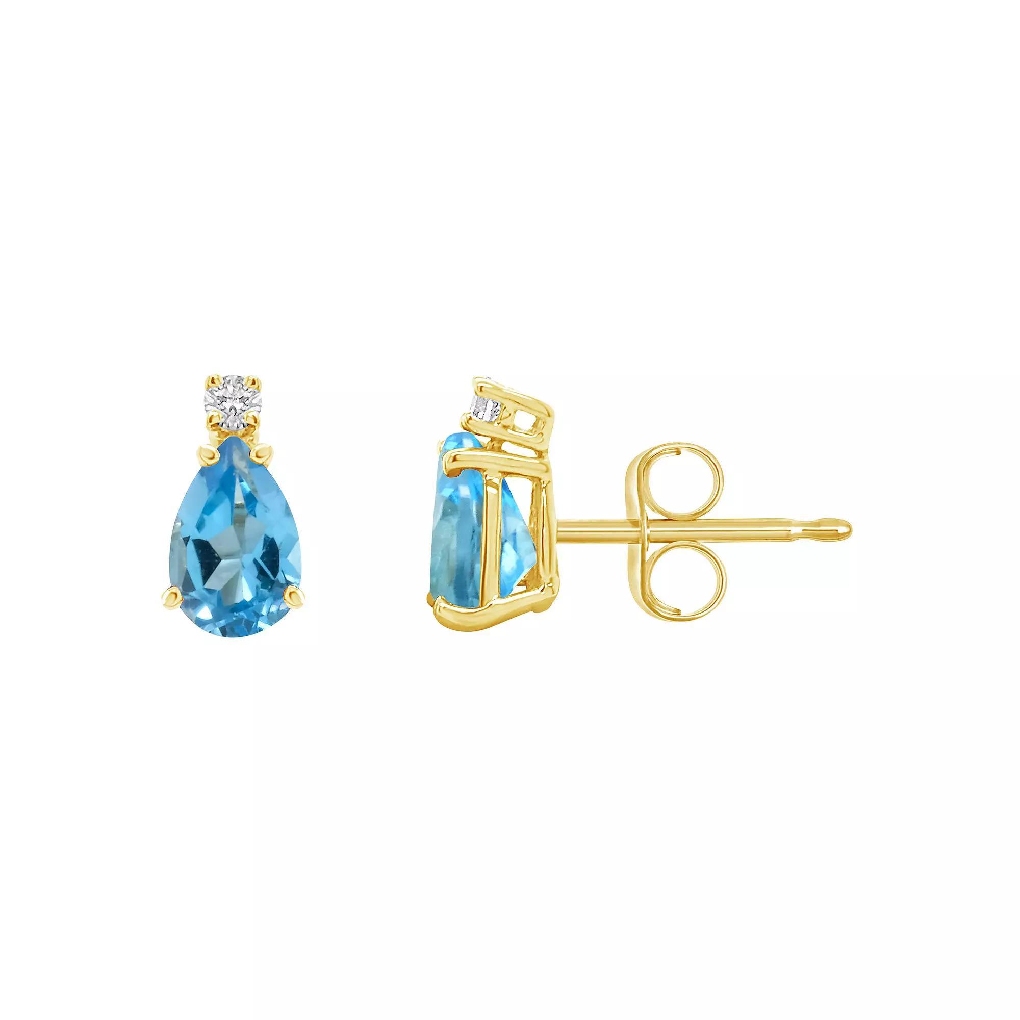 Celebration Gems 14k Gold Gemstone & Diamond Accent Stud Earrings, Women's, Blue Topaz Product Image
