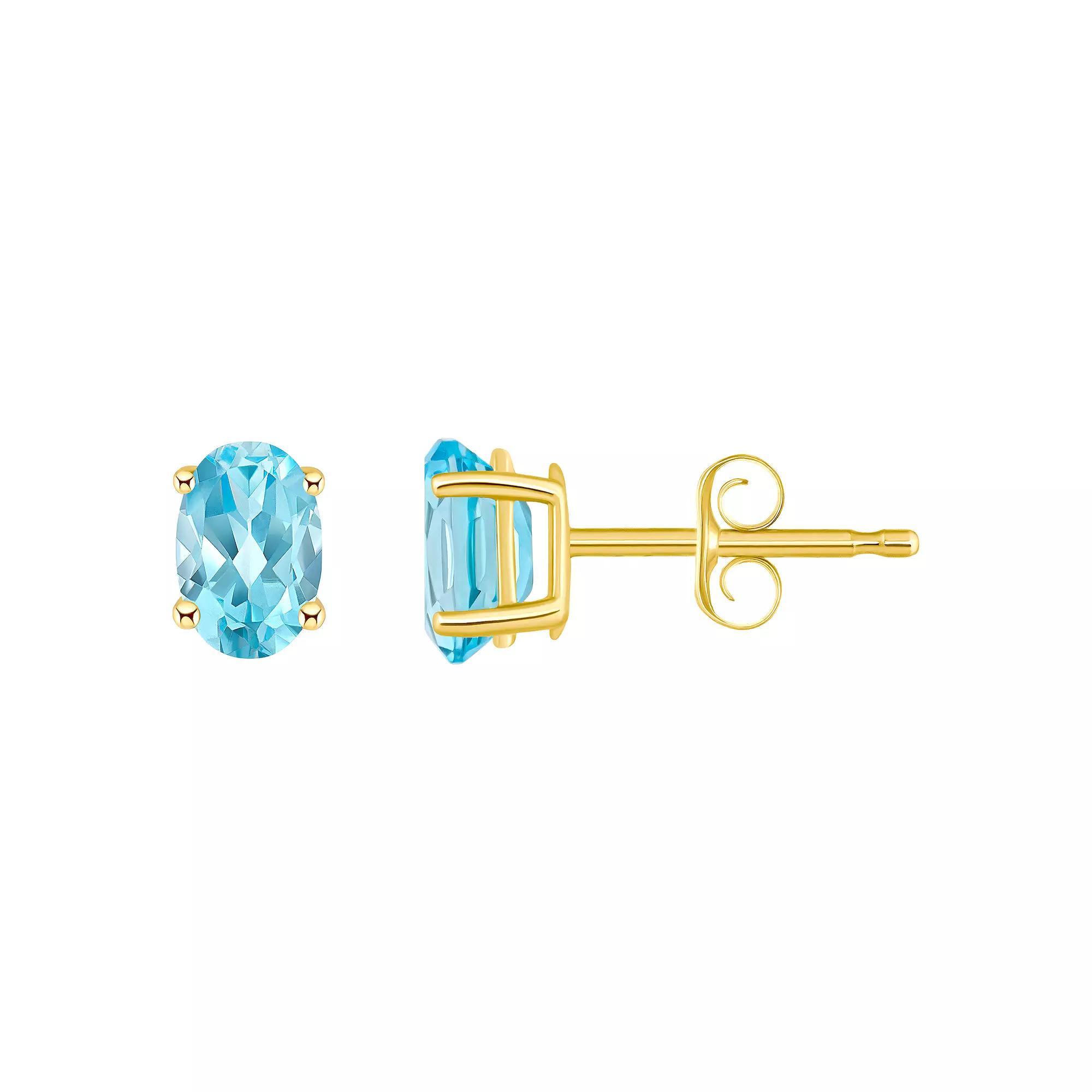 Celebration Gems 14k Gold Oval Gemstone Stud Earrings, Womens, Blue Topaz Product Image