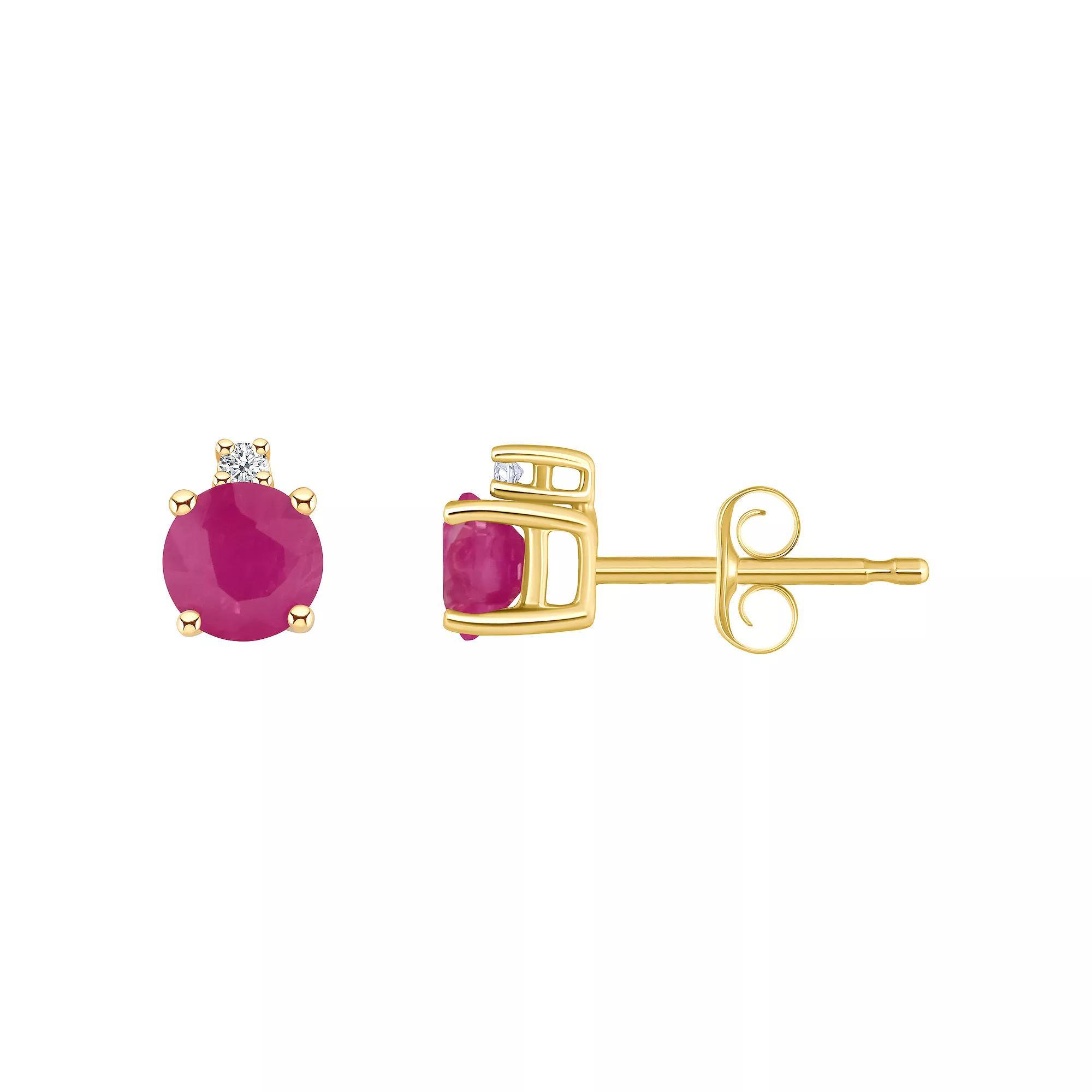 14k Gold 4 mm Round Tanzanite & Diamond Accent Stud Earrings, Women's, 14k Yellow Gold Product Image