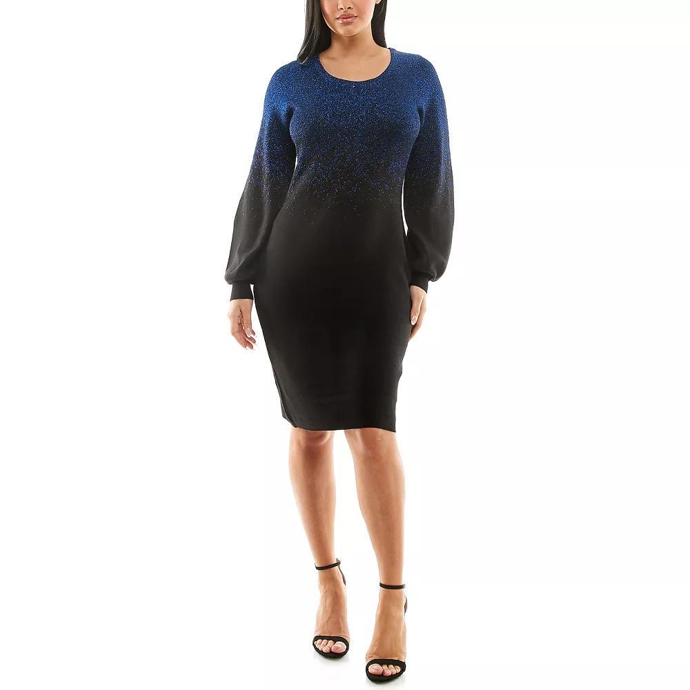 Women's Nina Leonard Balloon Sleeve Sweater Dress, Size: XL, Black Deep Blue Product Image