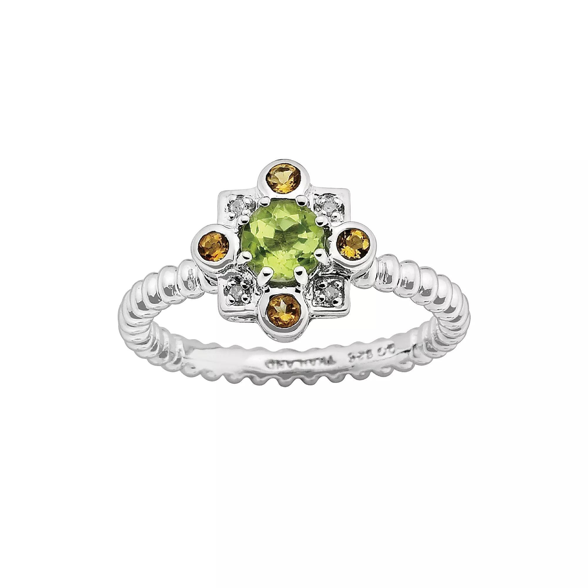 Stacks & Stones Sterling Silver Peridot, Citrine & Diamond Accent Beaded Stack Ring, Women's, Size: 9, Multicolor Product Image