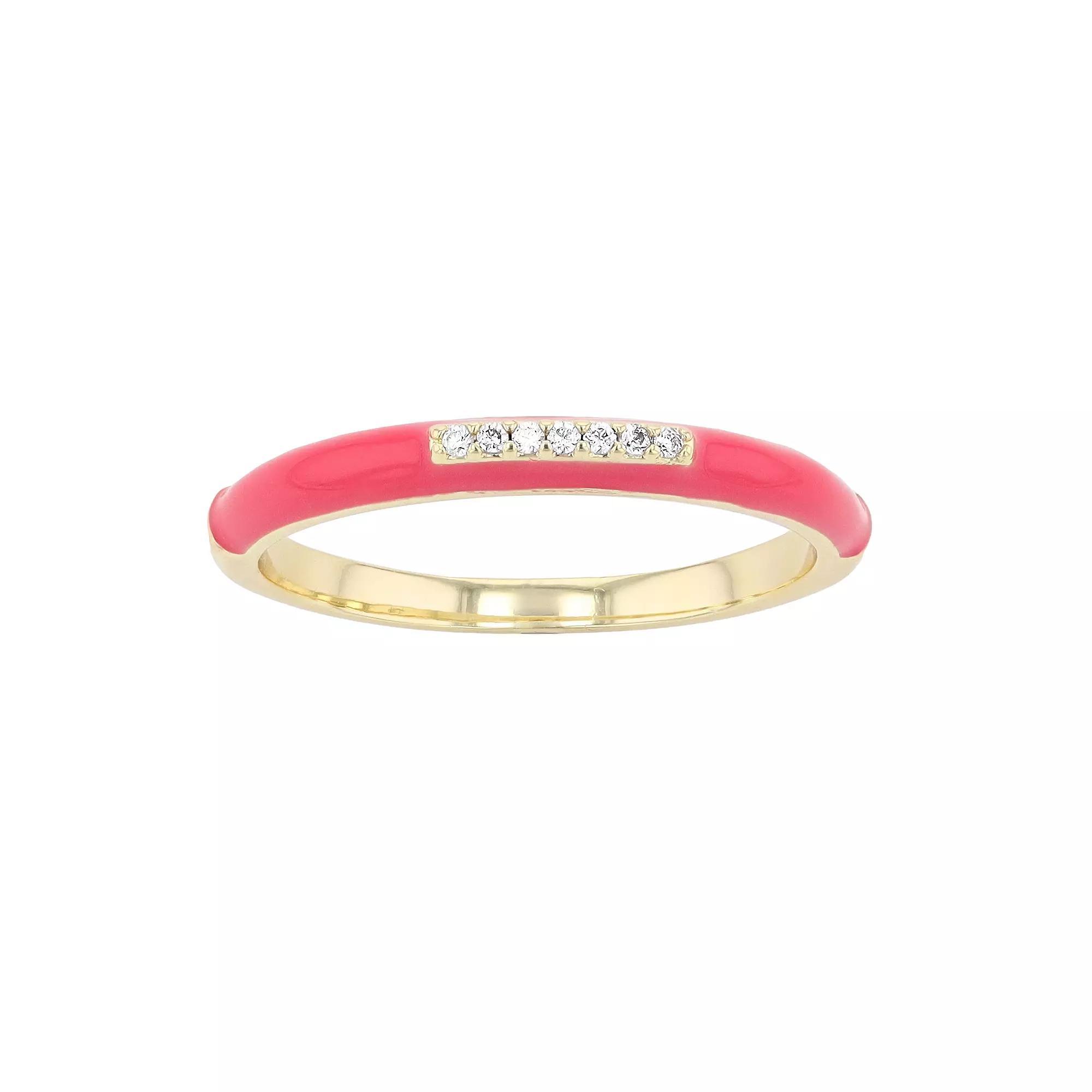 14k Gold-Plated Silver with Cubic Zirconia Enamel Slim Stacking Ring, Womens Pink Product Image