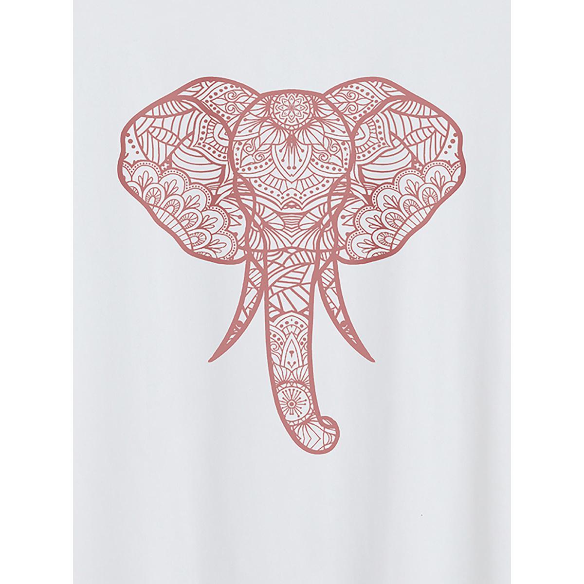 Plus Size Elephant Abstract Print Round Neck T-Shirt Originalwhite Women Non Animals Round Neck Everyday-Casual T-shirts BloomChic 28/5X Product Image