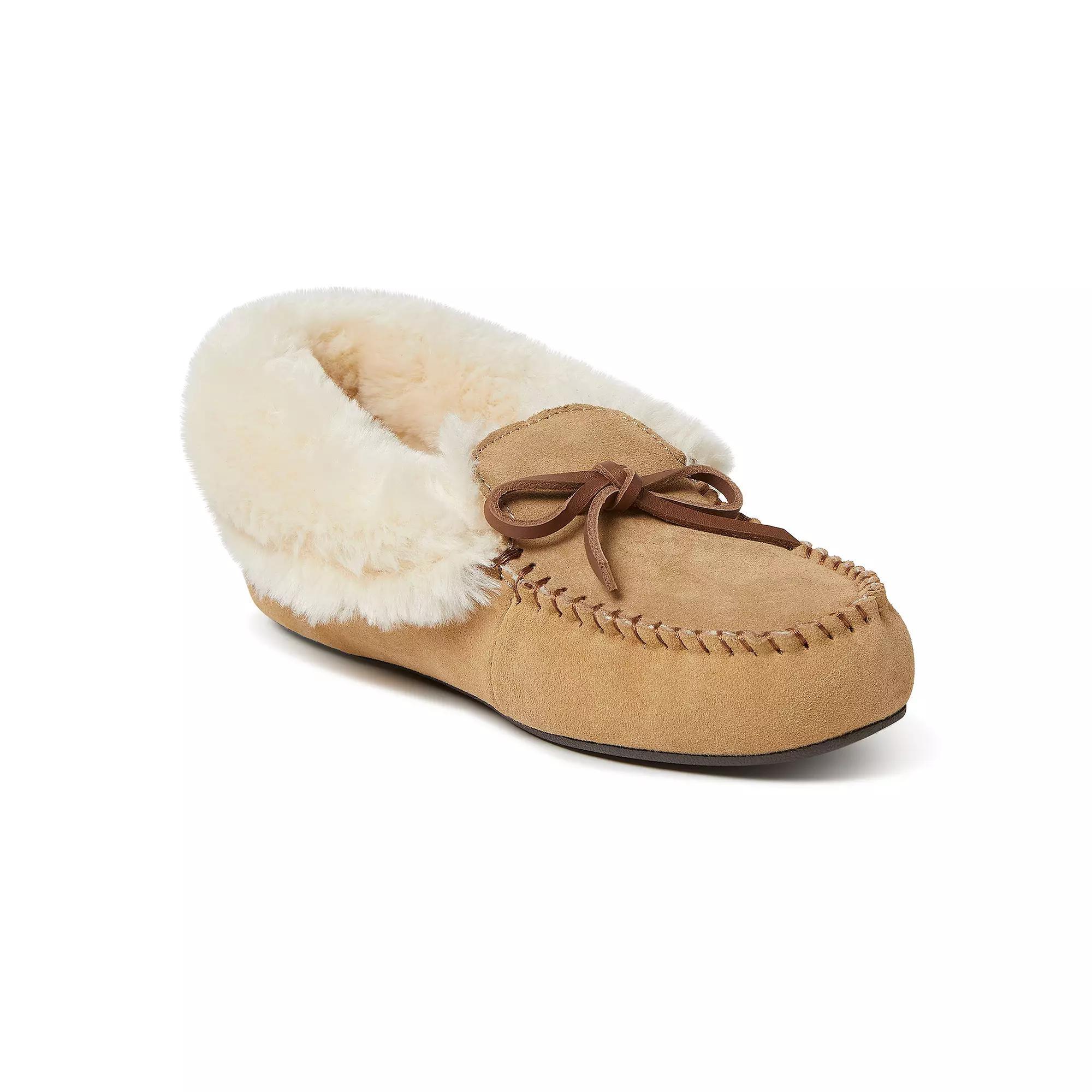 Womens Dearfoams Genuine Suede Fold-Over Moccasin with Tie Product Image
