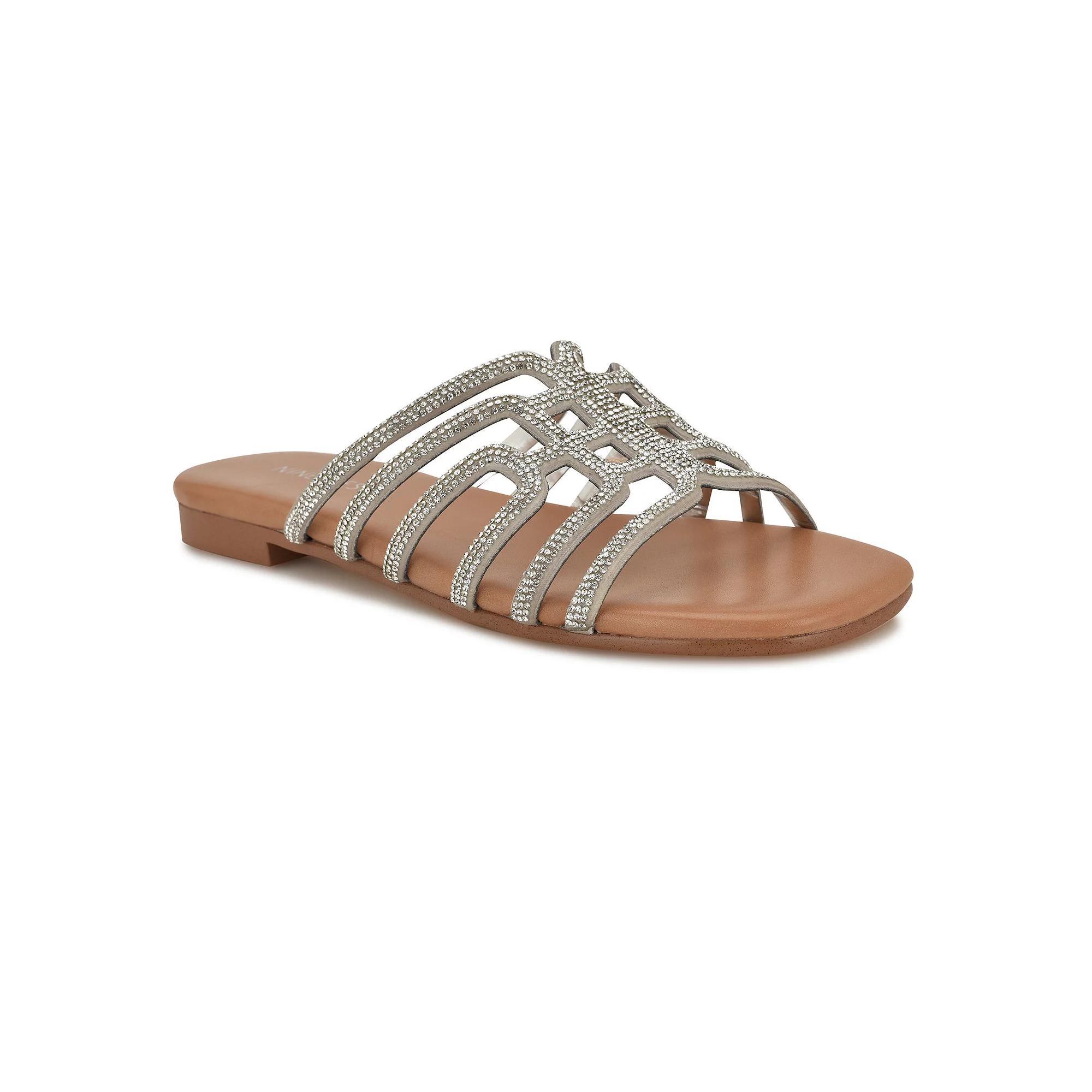 Nine West Timy Women's Slip-On Flat Strappy Sandals, Size: 9.5, Silver Product Image
