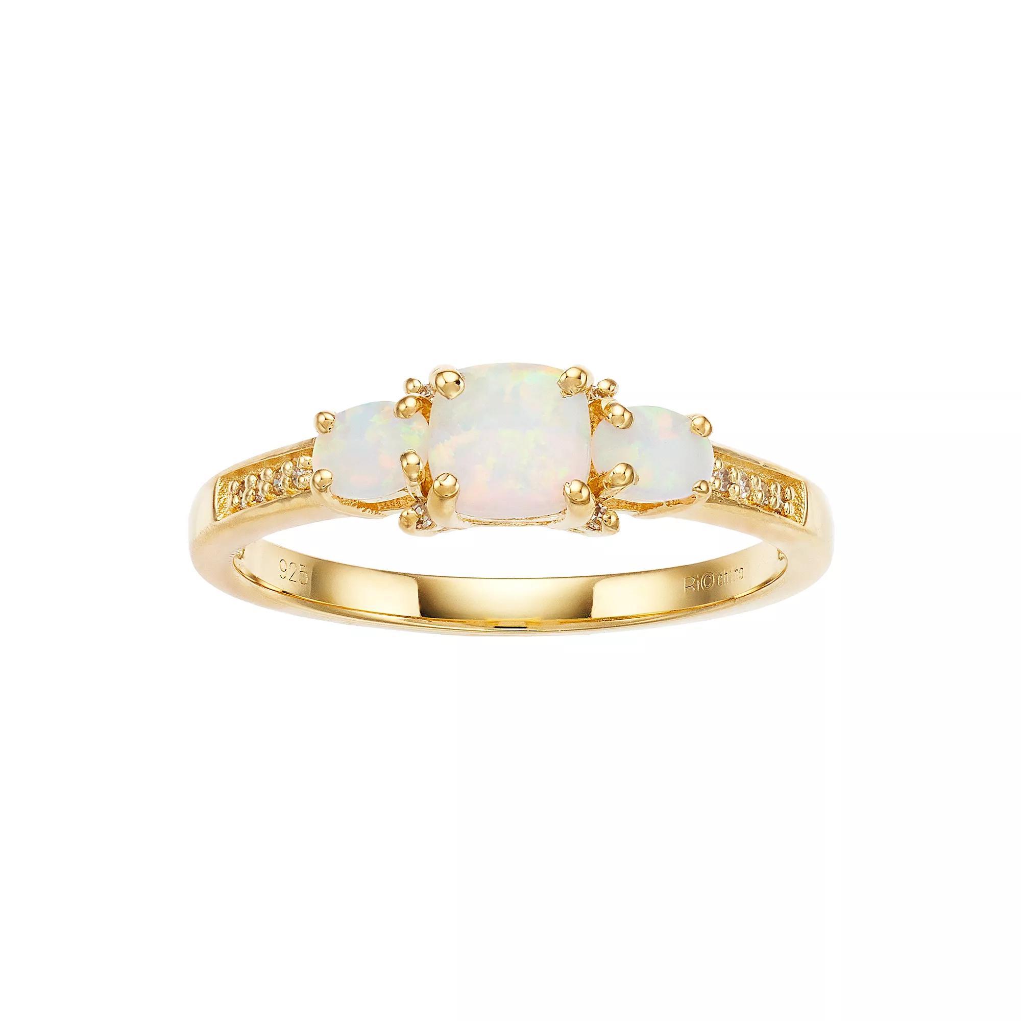 Gemminded 18k Gold 3-Stone Lab-Created Opal & Diamond Accent Ring, Women's, Size: 6, Gold Tone Product Image