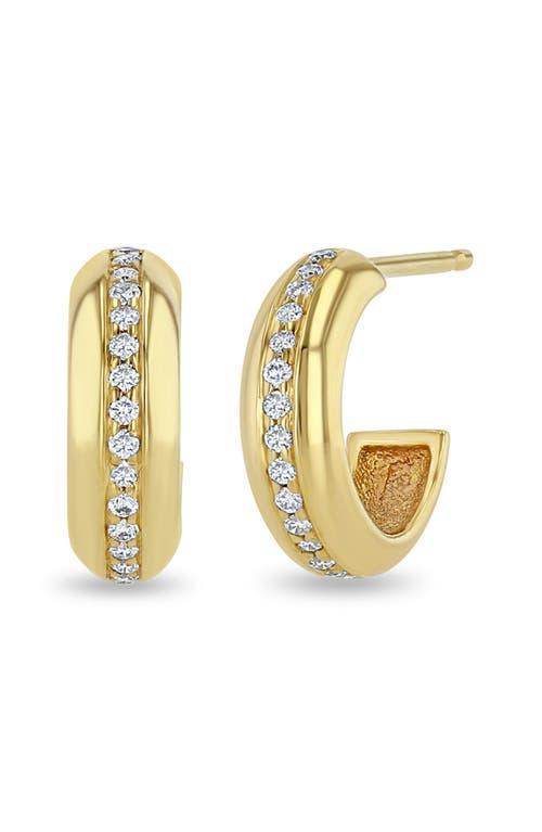 Womens Heavy Metal 14K Yellow Gold & Diamond Huggie Hoop Earrings Product Image