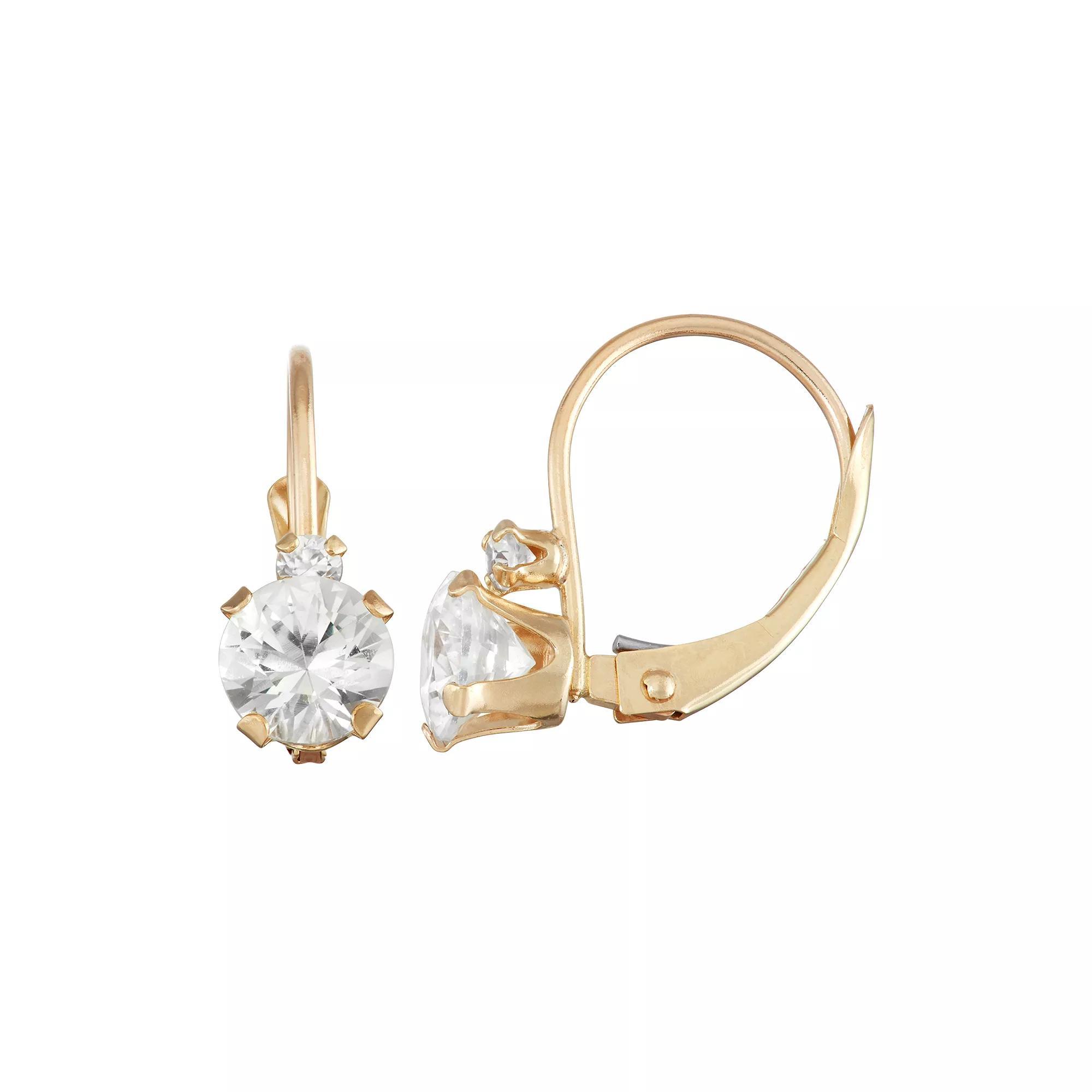 Designs by Gioelli 10k Gold Round-Cut Lab-Created White Sapphire & White Zircon Leverback Earrings, Women's Product Image