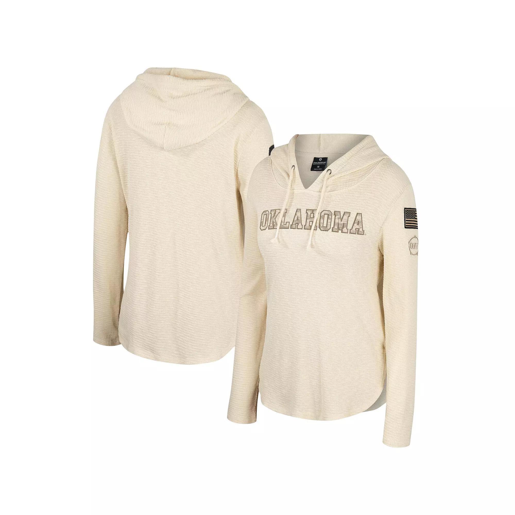 Women's Colosseum Cream Oklahoma Sooners OHT Military Appreciation Casey Raglan Long Sleeve Hoodie T-Shirt, Size: Large, Beige Product Image