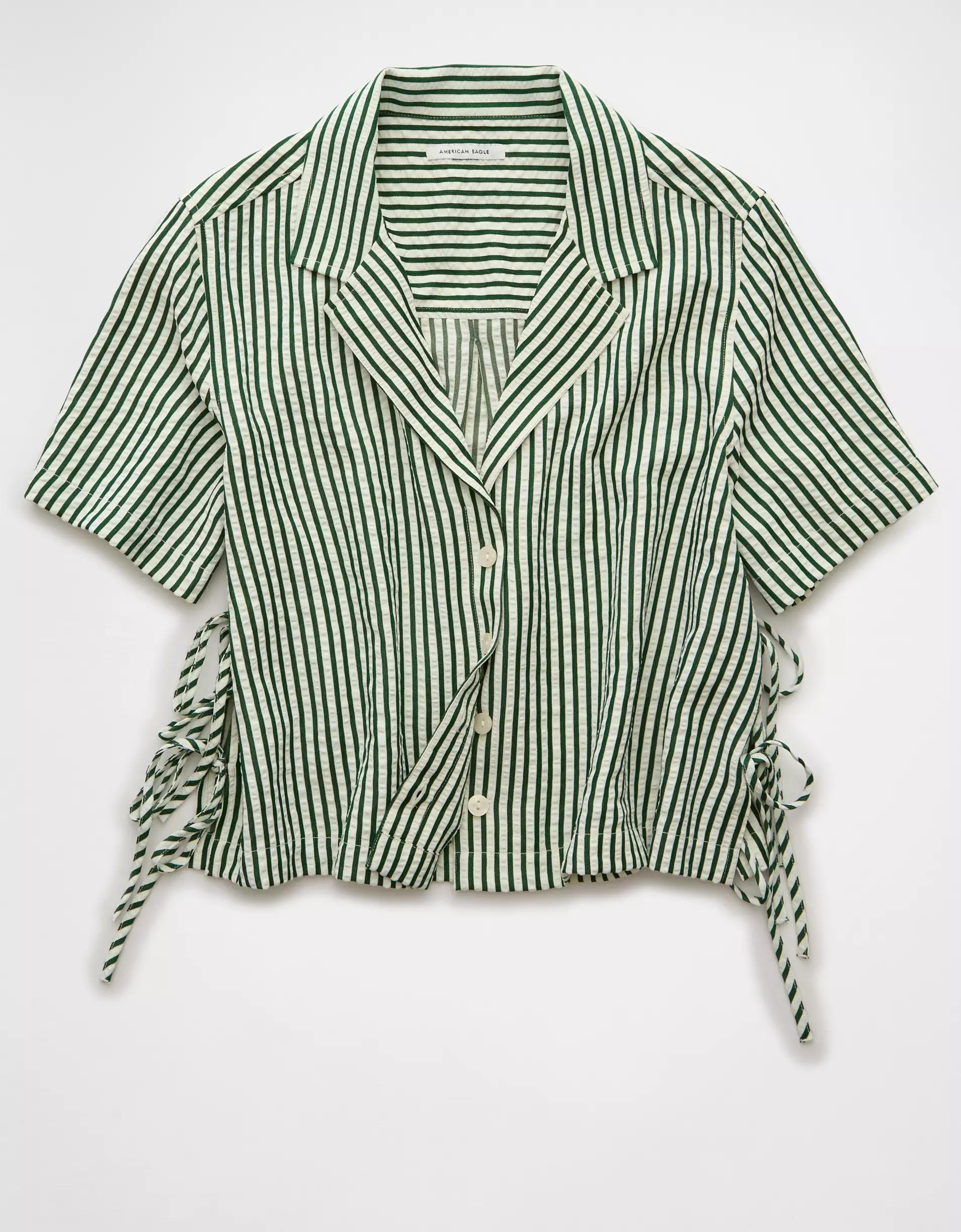AE Short-Sleeve Tie Side Seersucker Button-Up Shirt Product Image