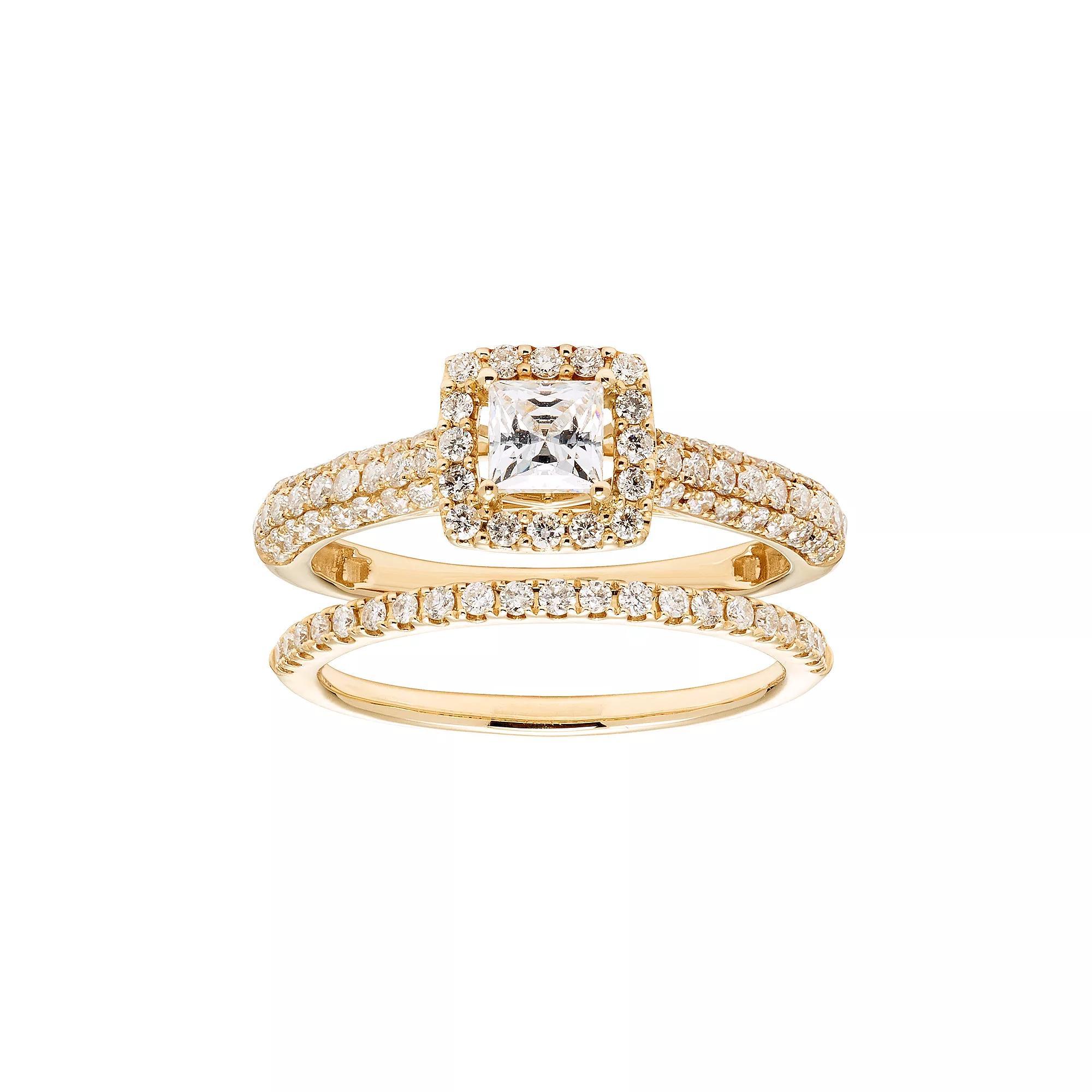 The Regal Collection 14k Gold 1 Carat T.W. IGL Certified Diamond Square Halo Engagement Ring Set, Women's, Size: 9, White Product Image