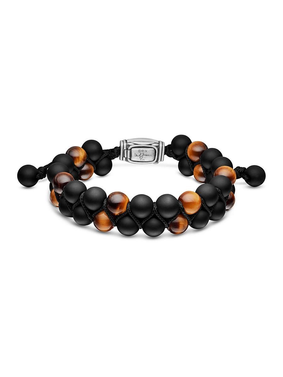 David Yurman Mens Spiritual Beads Alternating Bracelet in Sterling Silver with Tigers Eye and Black Onyx, 8mm Product Image