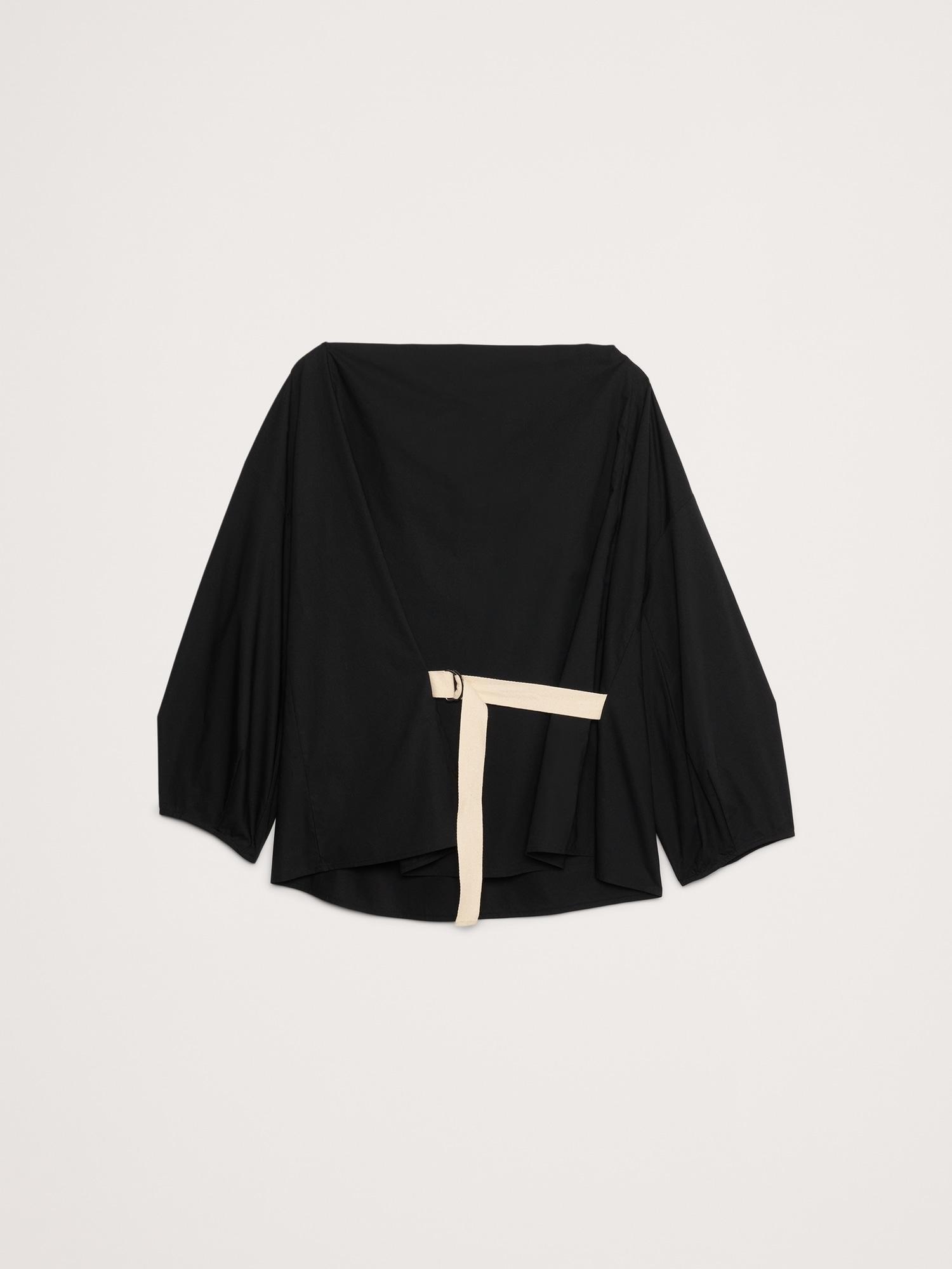 Reversible Cotton Poplin Cowl-Neck Tie-Waist Top Product Image
