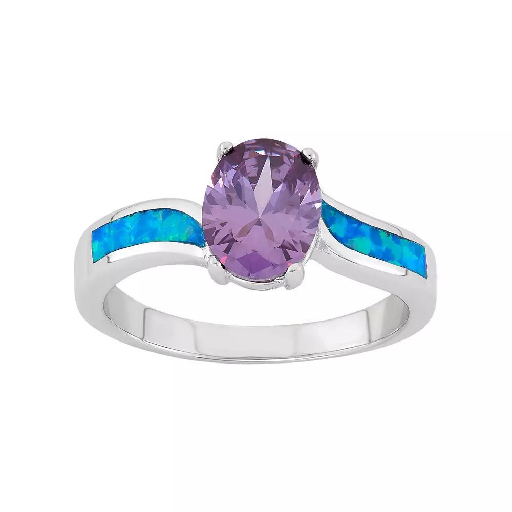 Cubic Zirconia & Lab-Created Blue Opal Sterling Silver Ring, Women's, Size: 8, Multicolor Product Image