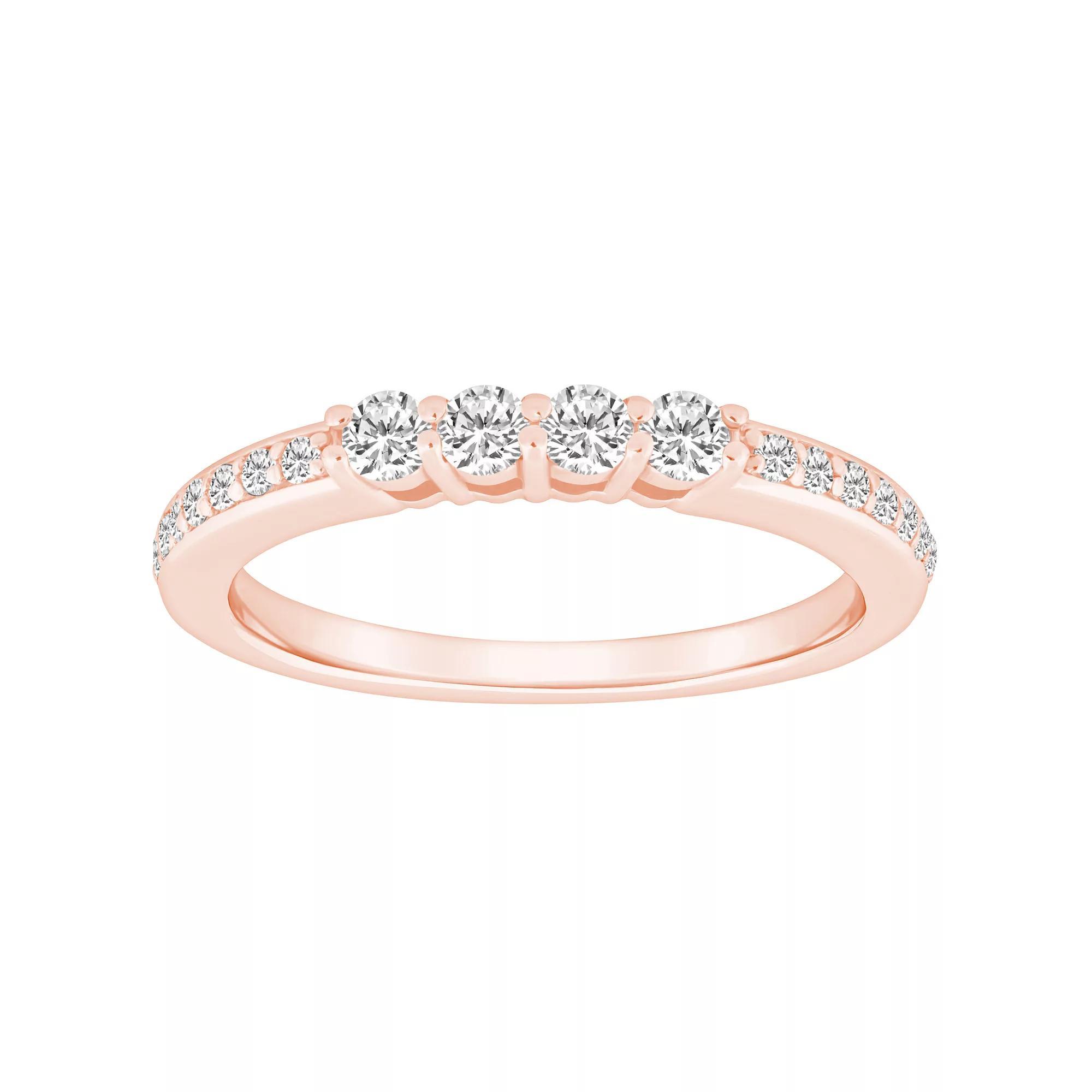Alyson Layne 14k Gold 3/8 Carat T.W. Diamond 4-Stone & Pave Band Wedding Ring, Women's, Size: 8.50, 14k Rsgold Product Image