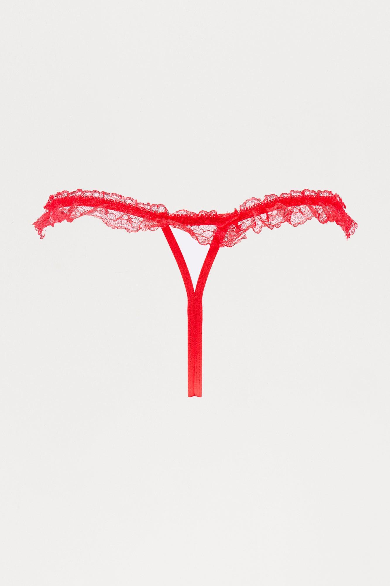 Portia Rhinestone Crotchless Thong Panty - Red Product Image