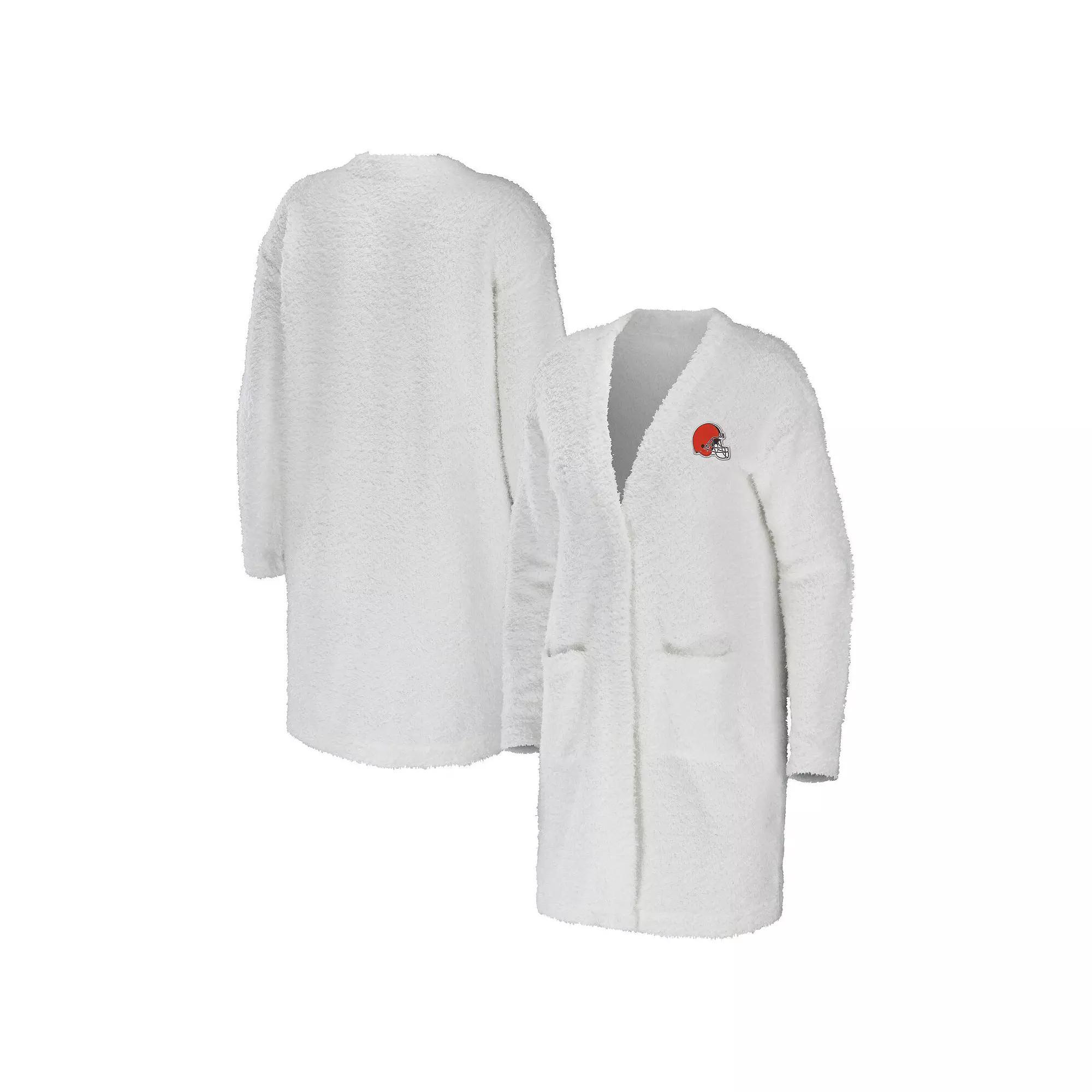 Women's WEAR by Erin Andrews Cream Cleveland Browns Cozy Lounge Cardigan Sweater, Size: Medium, Beige Product Image