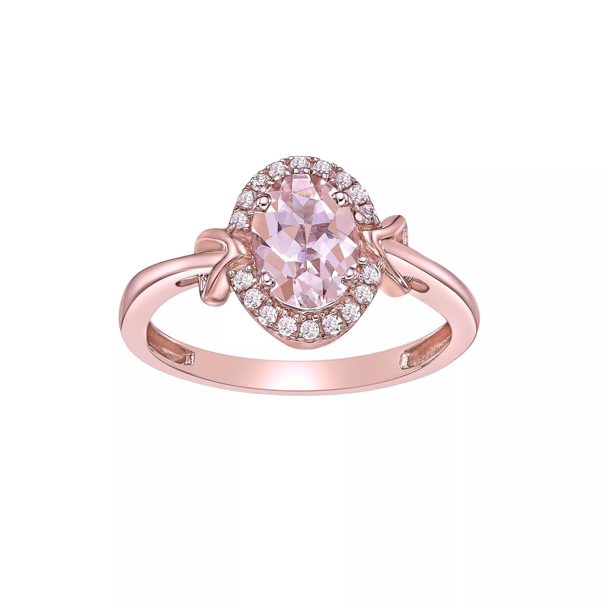 Gemminded 10k Rose Gold Morganite & 1/10 Carat T.W. Diamond Halo Ring, Women's, Size: 6 Product Image