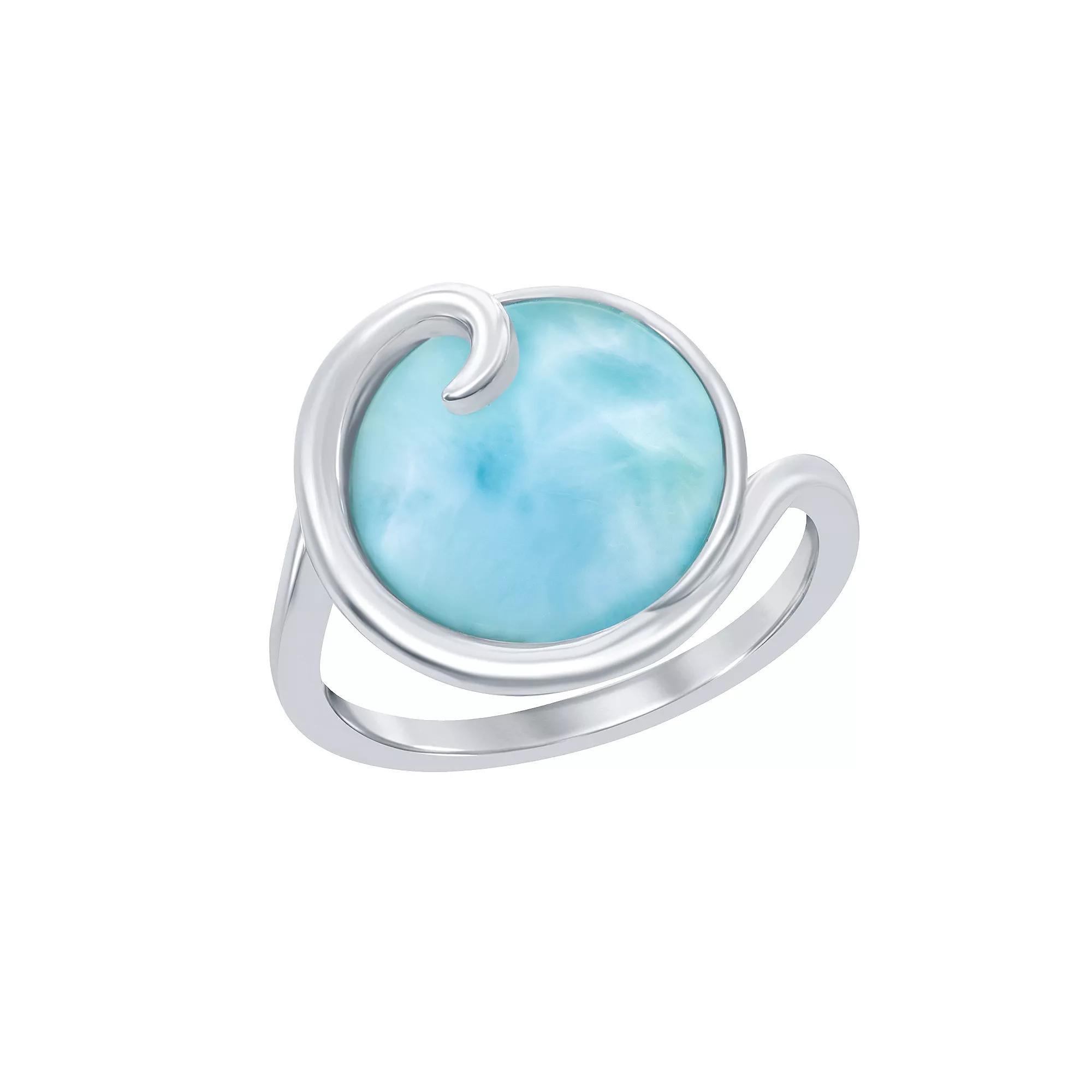Sterling Silver Wave Design Larimar Ring, Women's, Size: 7 Product Image