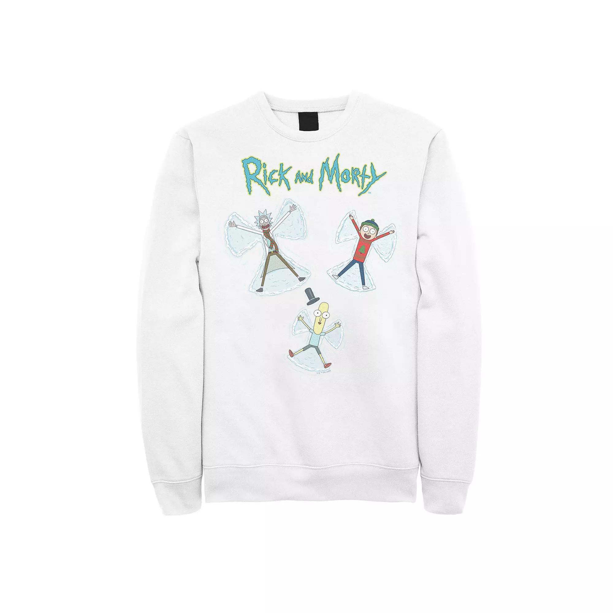Men's Rick And Morty Christmas Snow Angels Sweatshirt, Size: Large, White Product Image