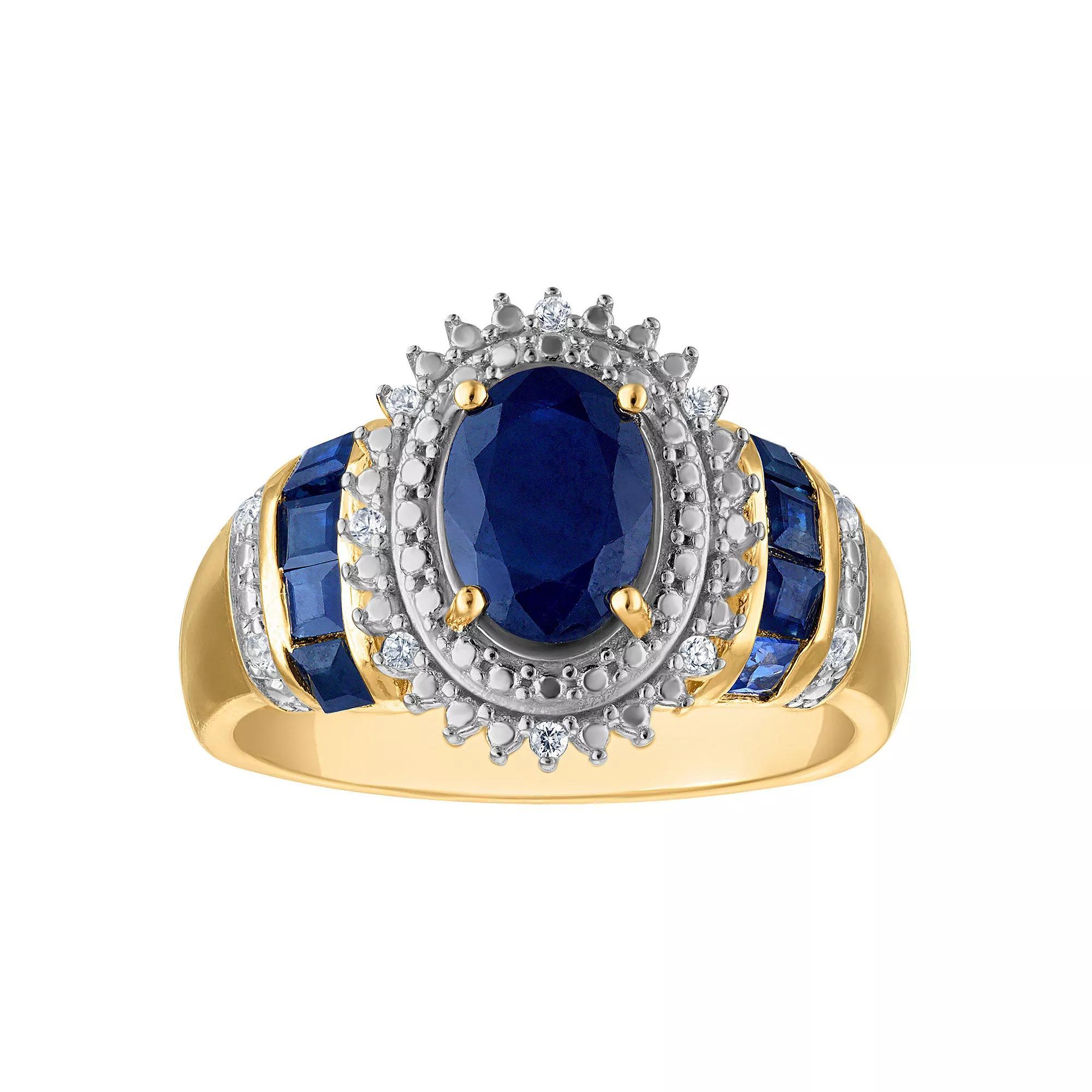 Tiara 14k Gold Over Silver Sapphire & Diamond Accent Oval Halo Ring, Women's, Size: 6, Gold Tone Product Image