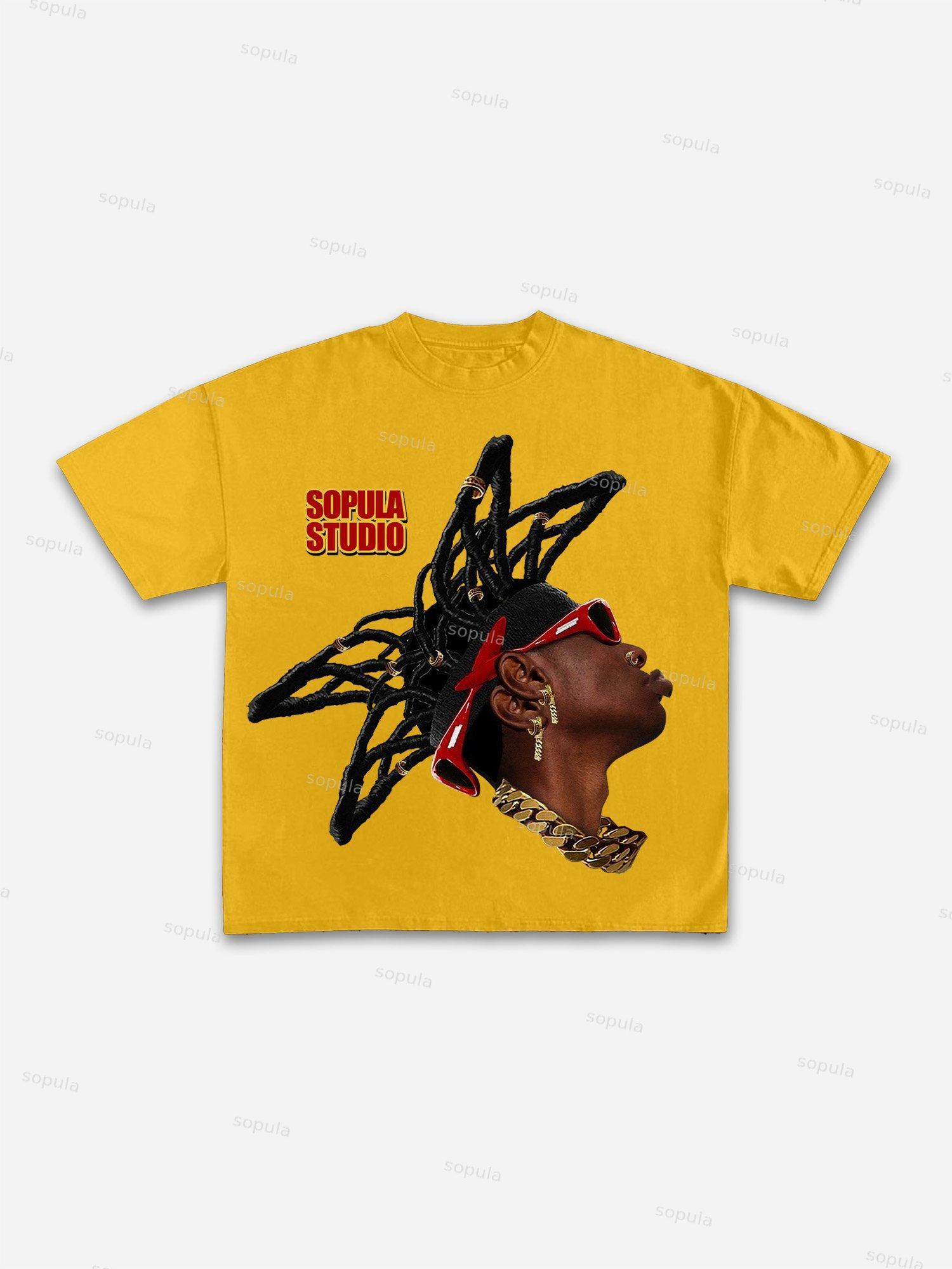 Street Drip Portrait Print Cotton T-shirt Product Image