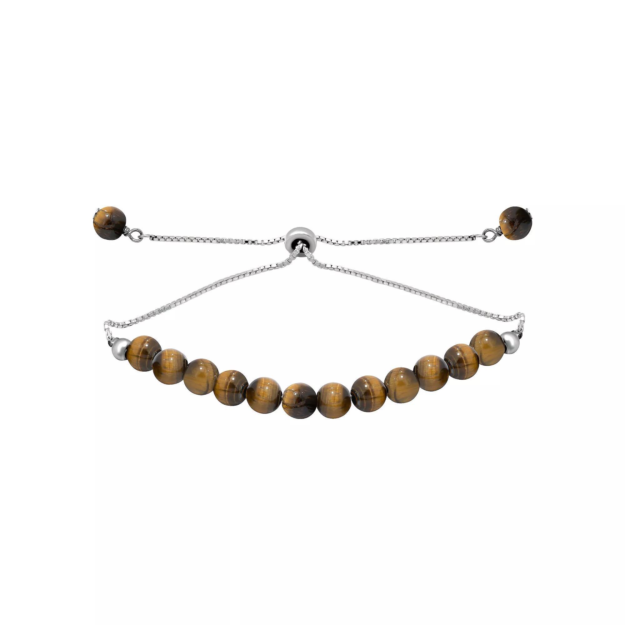 Aleure Precioso Gemstone Bead Frontal Adjustable Bracelet, Women's, Size: 10", Tiger Eye Product Image