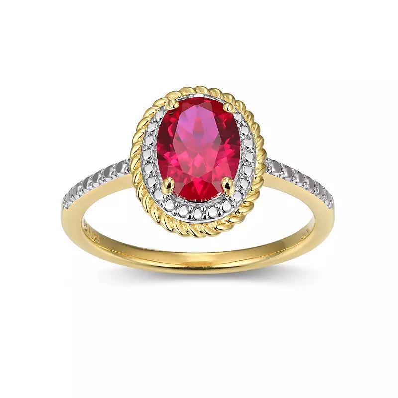 18k Gold Over Silver Gemstone & Diamond Accent Halo Ring, Women's, July Created Red Product Image