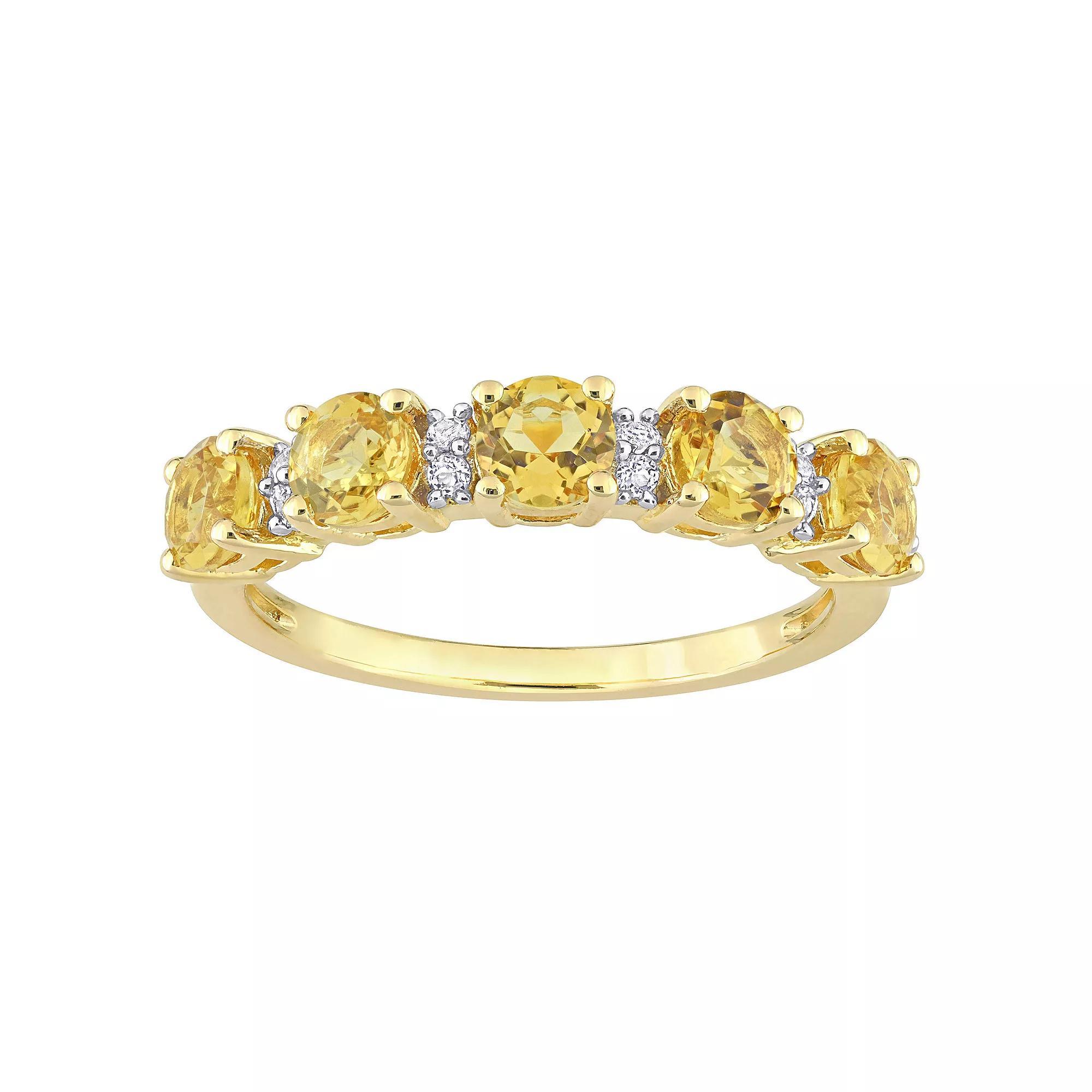 Stella Grace 18k Gold Over Silver Citrine & White Topaz Semi-Eternity Ring, Women's, Size: 7.50, Gold Tone Product Image