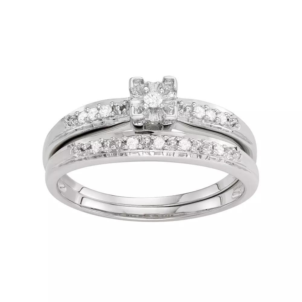 Sterling Silver 1/10 Carat T.W. Diamond Engagement Ring Set, Women's, Size: 8, 14k Gold Over Product Image