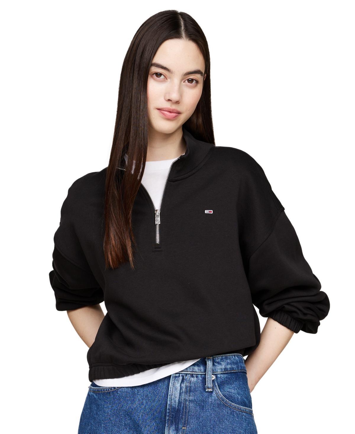 Tommy Jeans Womens Cropped Quarter-Zip Crewneck Sweatshirt Product Image