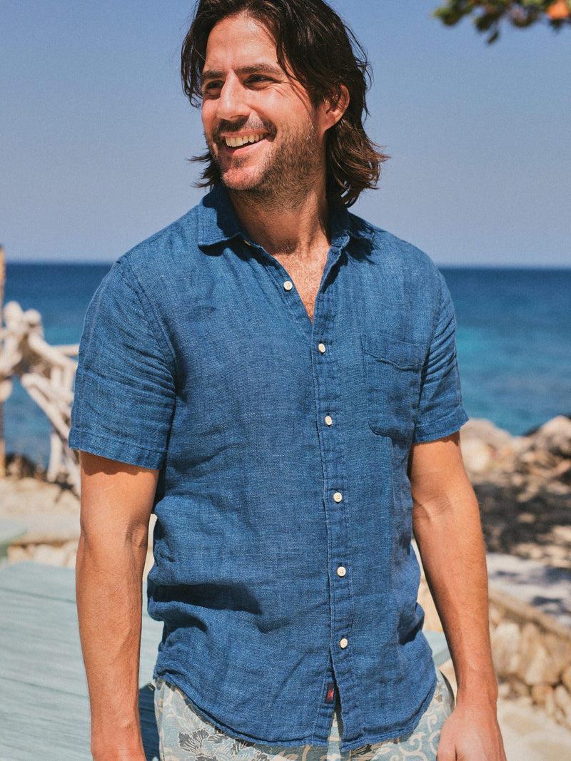 Short-Sleeve Palma Linen Shirt (Tall) - Indigo Basketweave Product Image