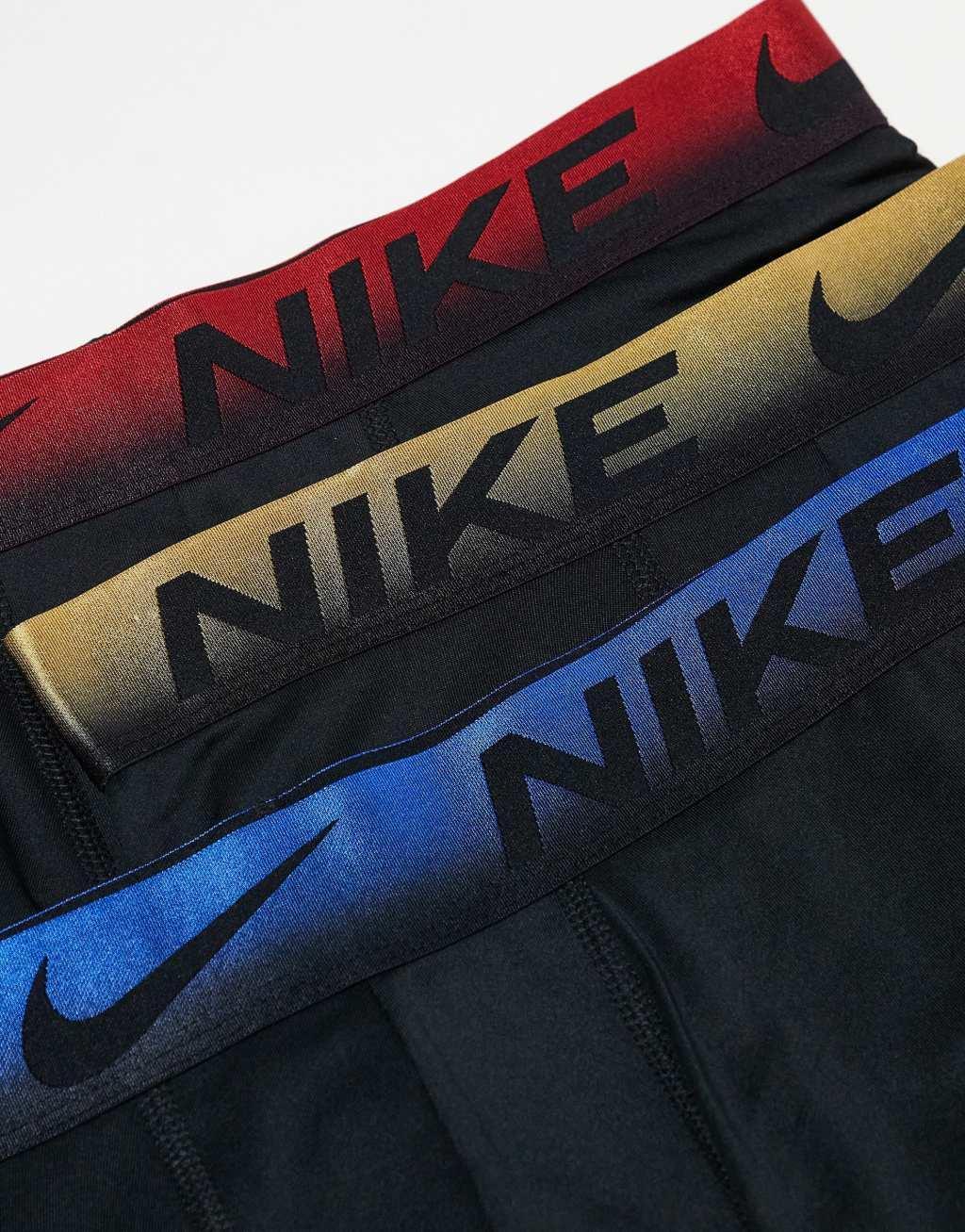 Nike Essential Microfiber 3 pack boxer briefs with colored waistband in red/gold/blue Product Image