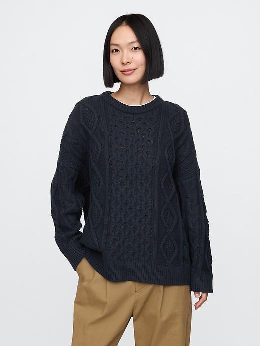Oversized Mixed Cable-Knit Sweater Product Image