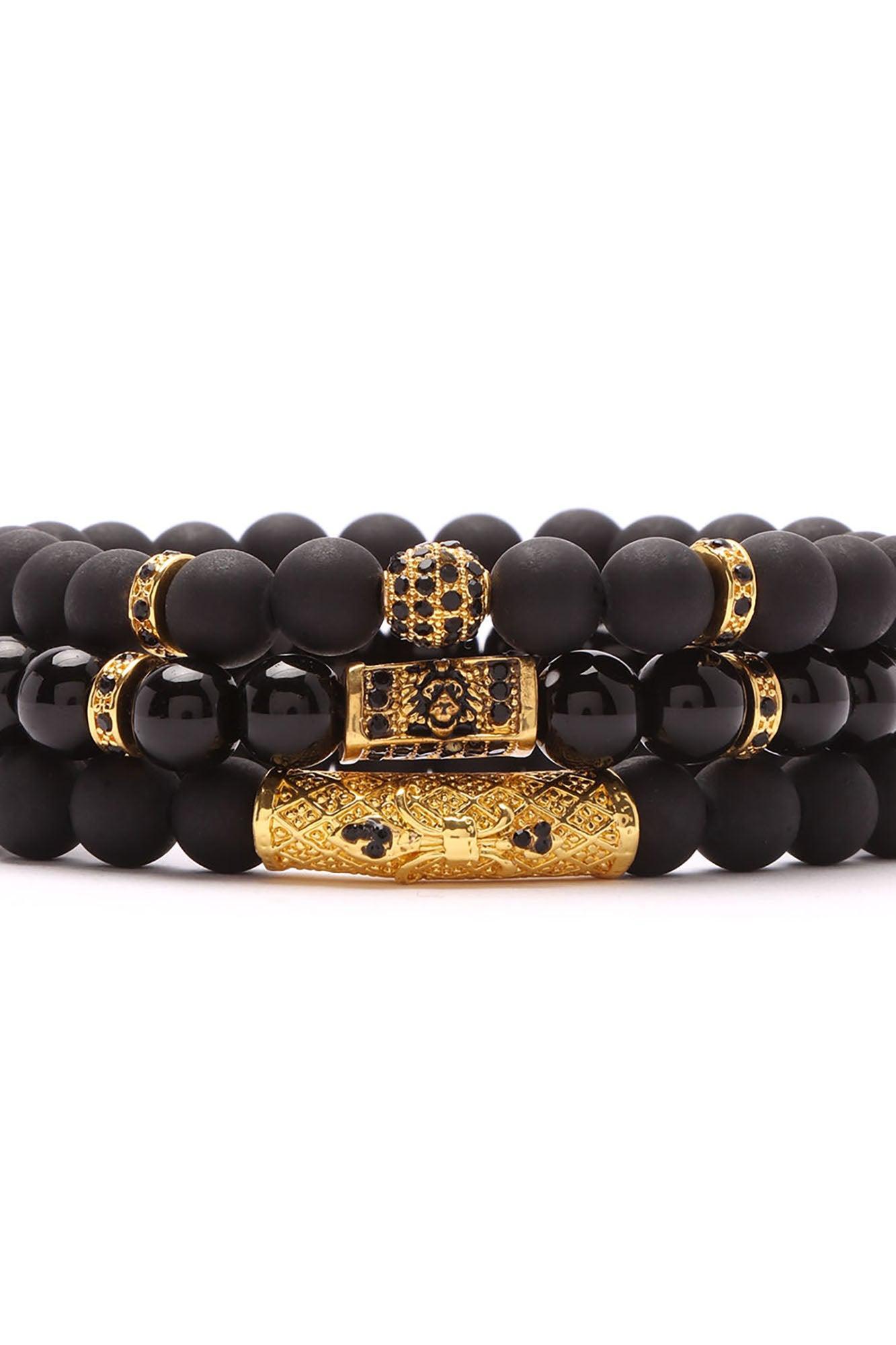 Cross Faded 3 Piece Bracelet Set - Black/Gold Product Image