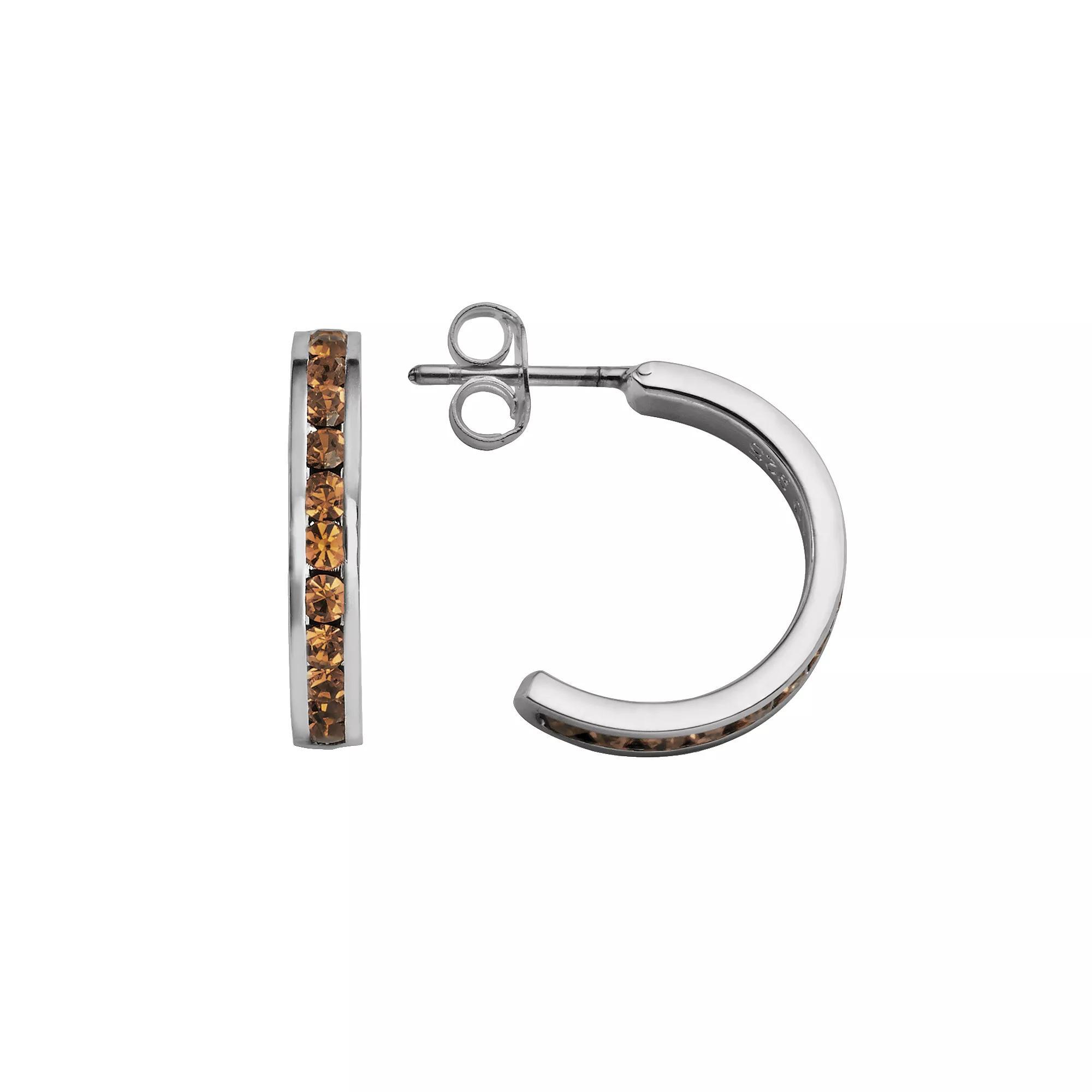 Traditions Jewelry Company Sterling Silver Crystal Semi-Hoop Earrings, Womens, March Product Image