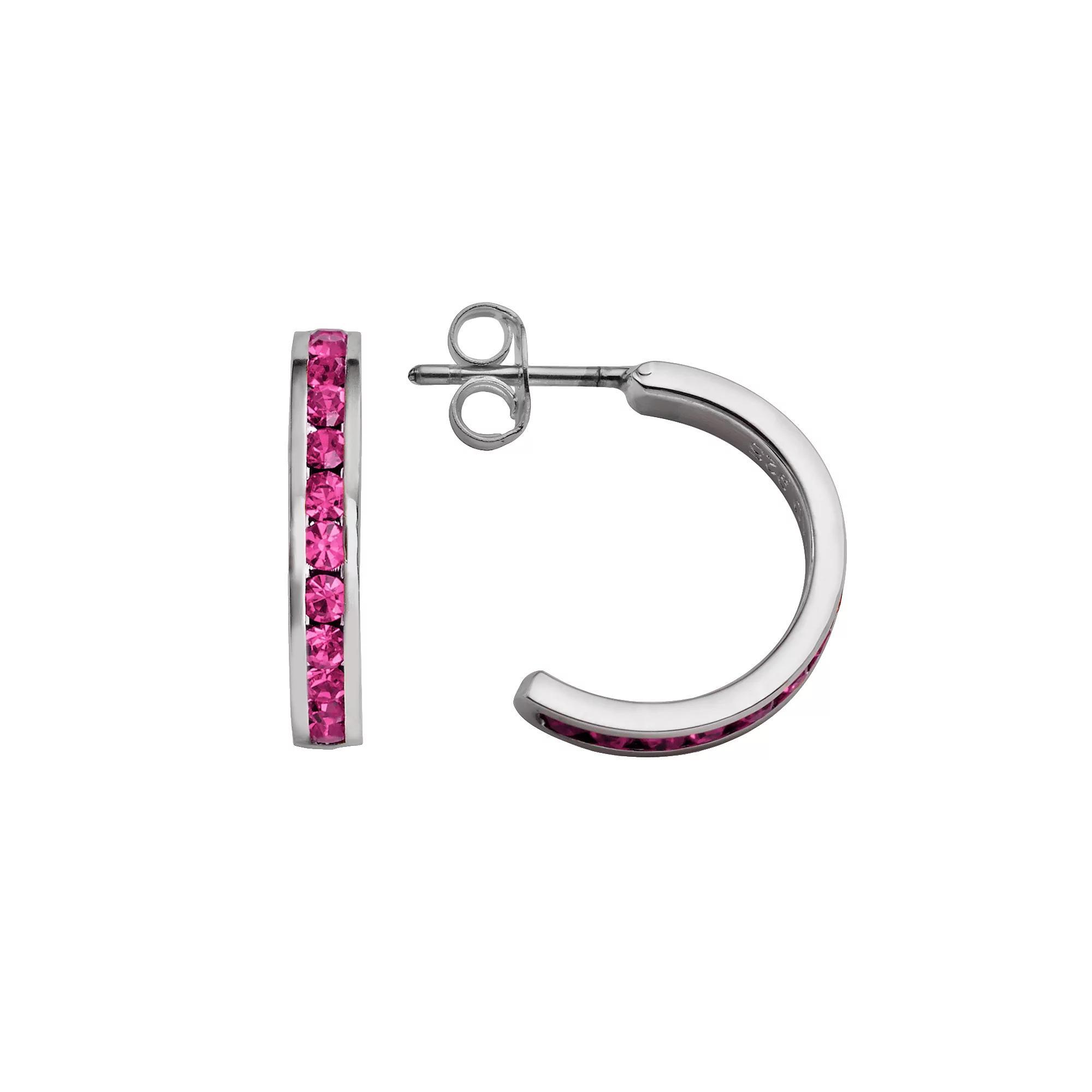 Traditions Jewelry Company Sterling Silver Crystal Semi-Hoop Earrings, Womens, March Product Image