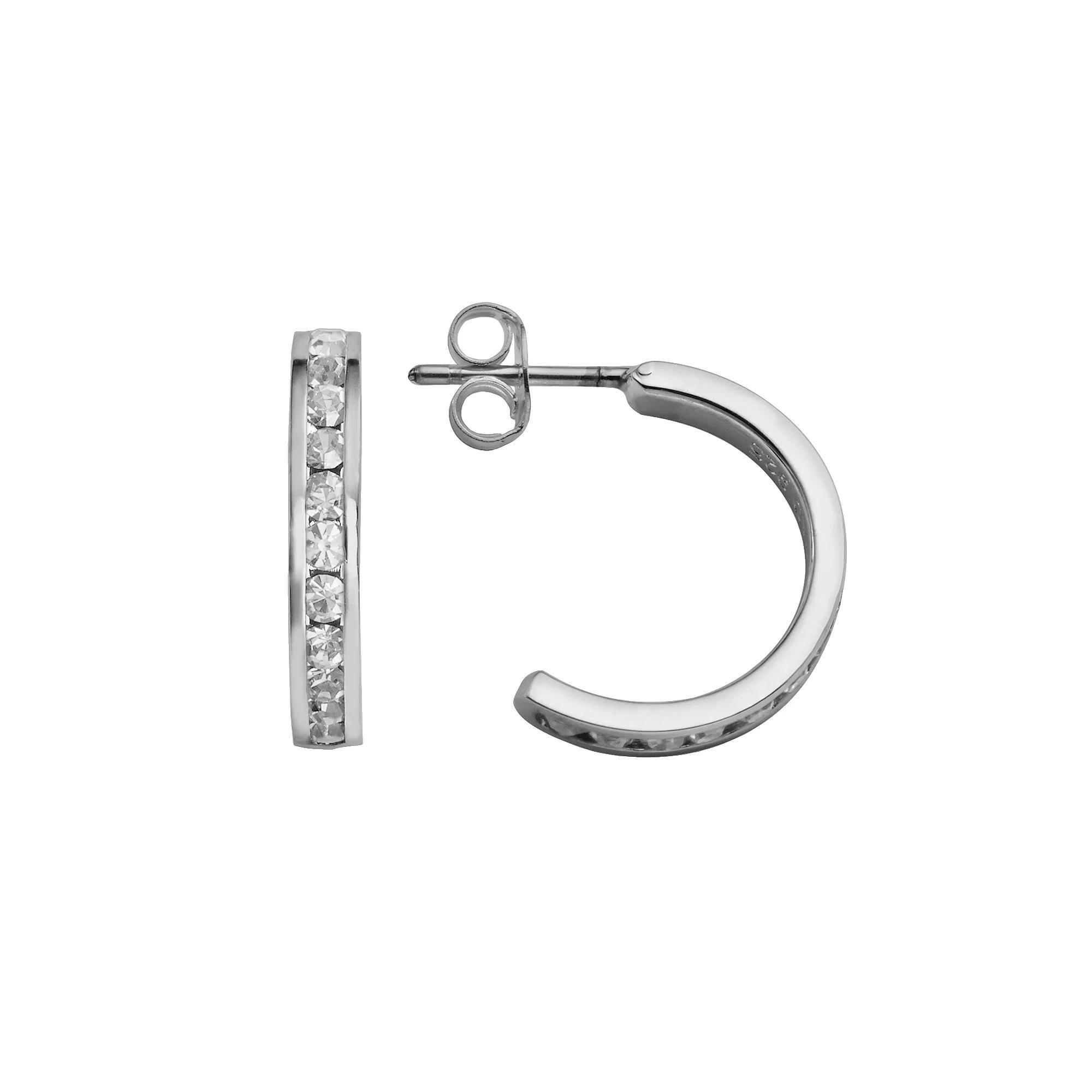 Traditions Jewelry Company Sterling Silver Crystal Semi-Hoop Earrings, Womens, June Product Image