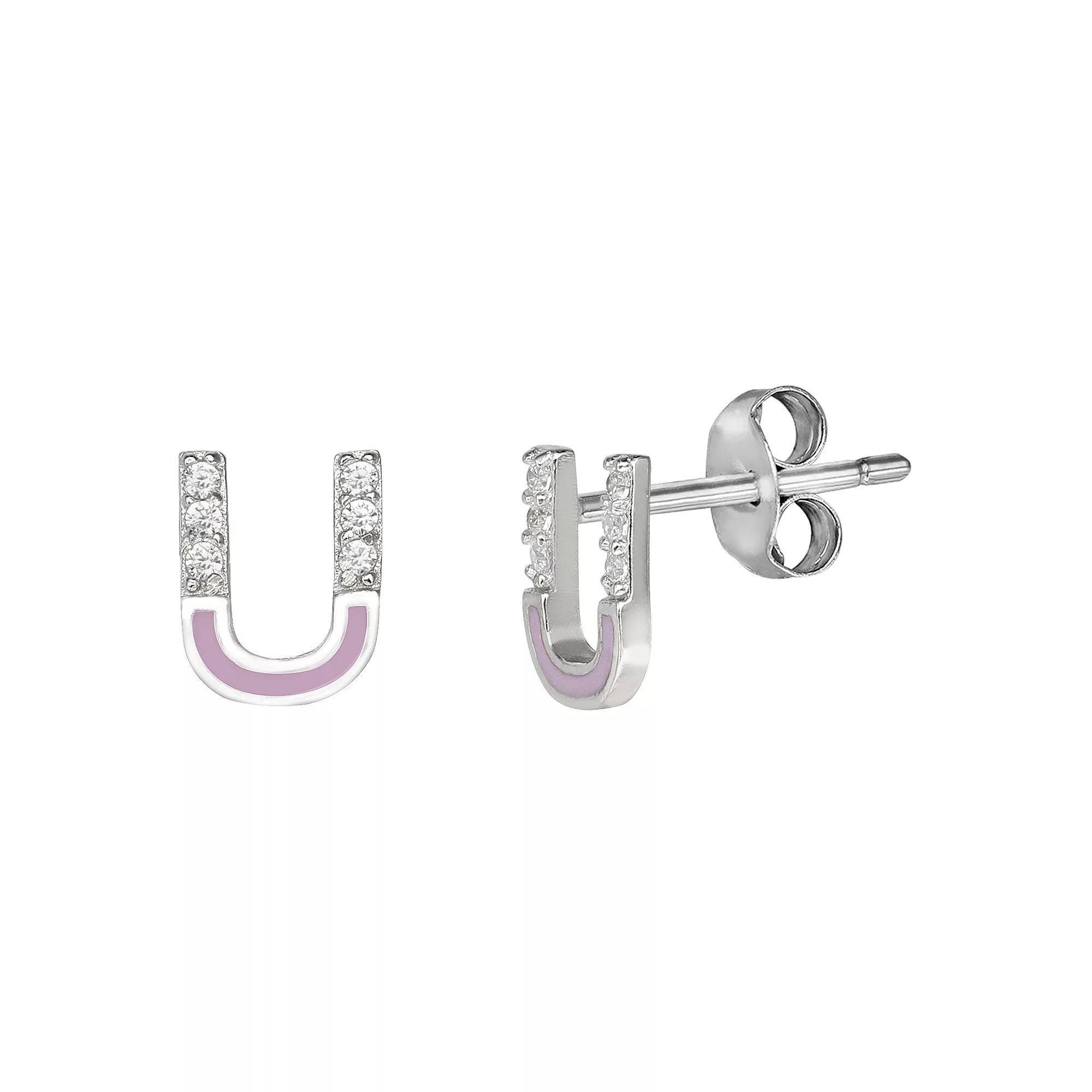 PRIMROSE Sterling Silver Cubic Zirconia Initial Stud Earrings, Women's, Orange K Product Image