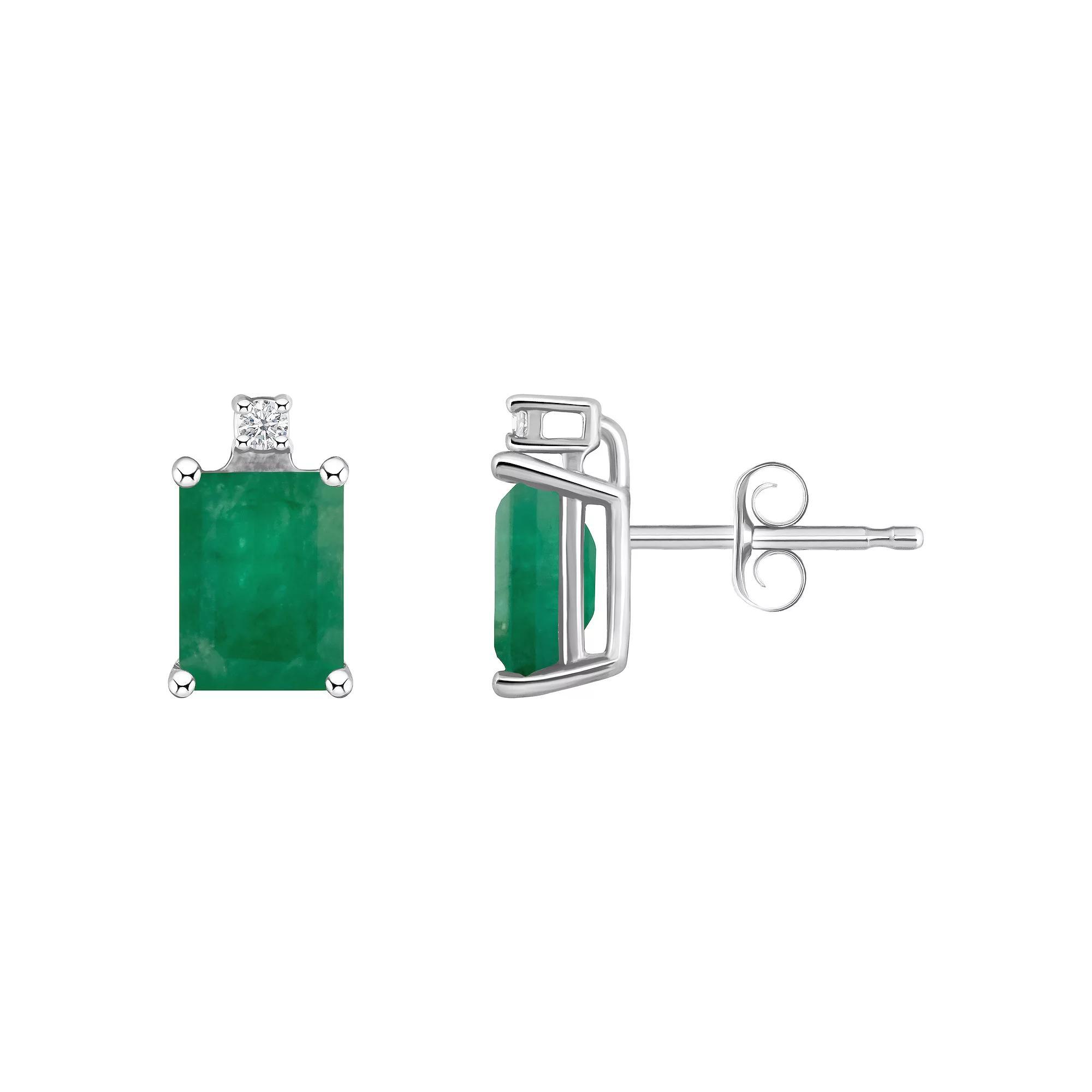 Celebration Gems 14k Gold Emerald Cut Ruby & Diamond Accent Stud Earrings, Women's, 14k Whgold Product Image