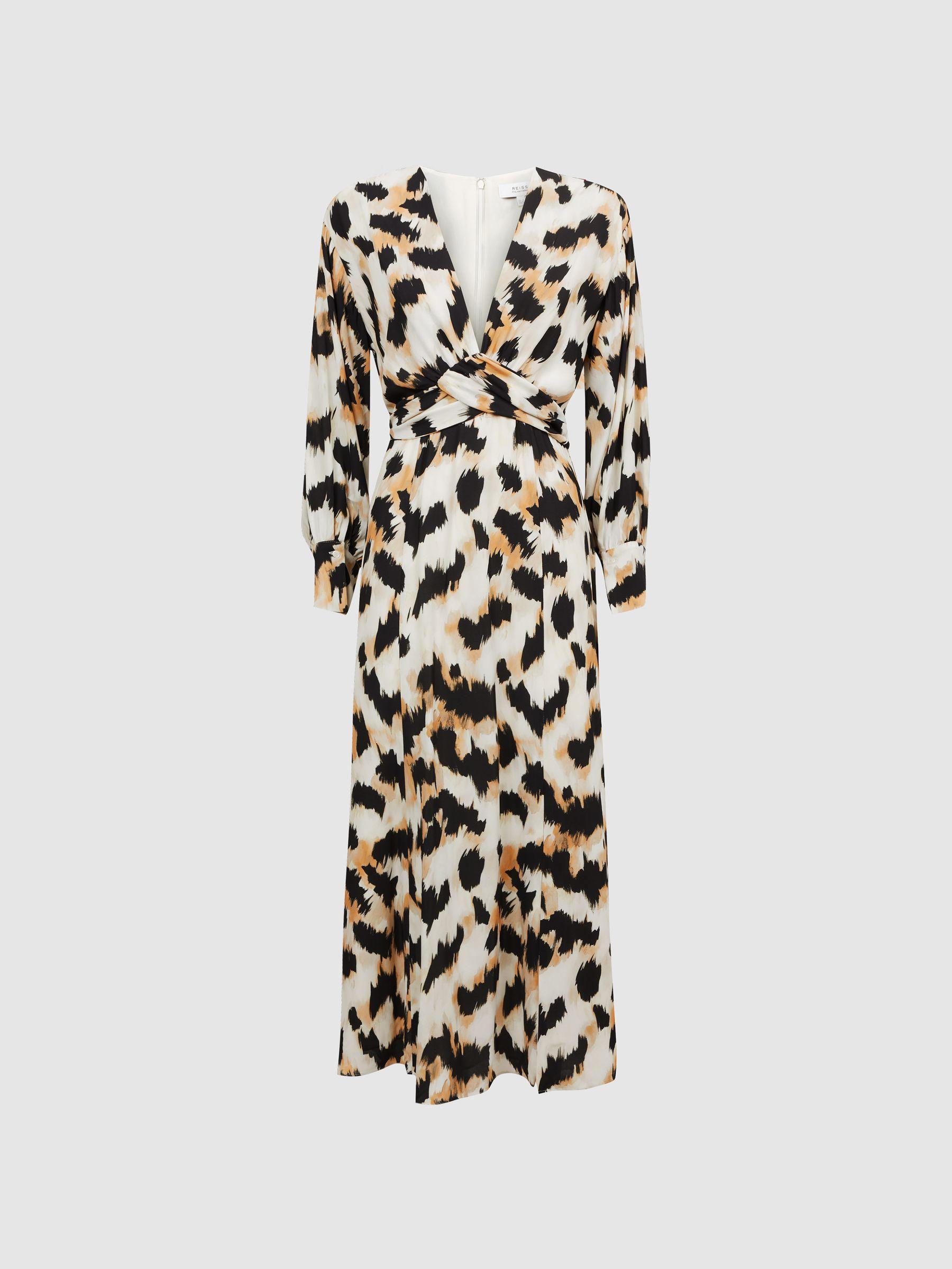 Animal Print Midi Dress in Black/White Product Image