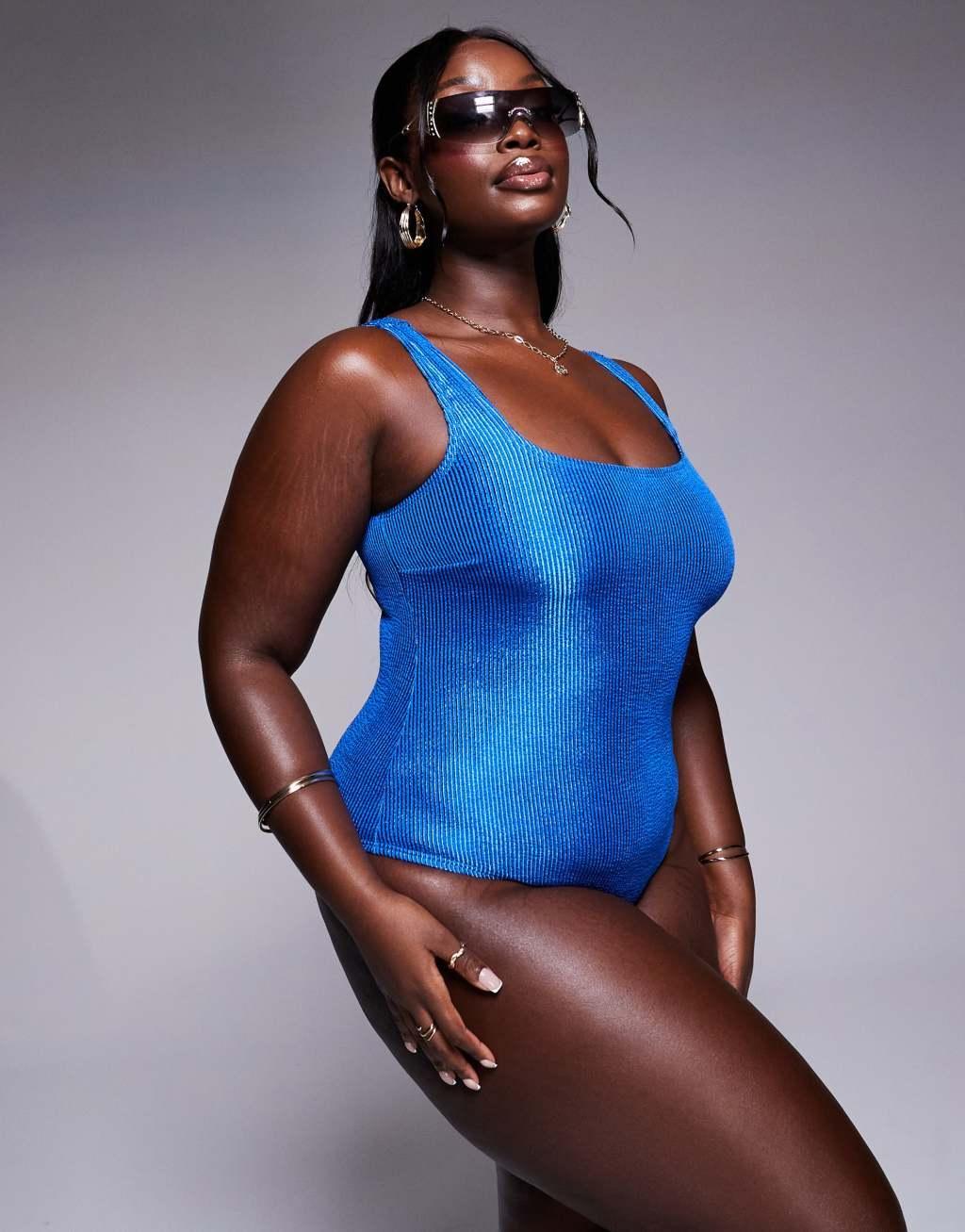 South Beach Curve crinkle swimsuit in blue Product Image
