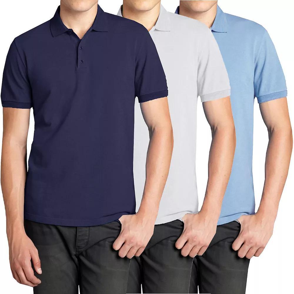 Men's Galaxy 3-Pack Pique Polos, Size: Medium, Navy White Blue Product Image