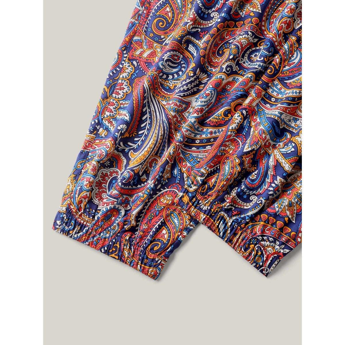 Plus Size Paisley Print Shirred Waist Jogger Pants Women Indigo Beach Bodycon Mid Rise Vacation Pants BloomChic 28/5X Product Image