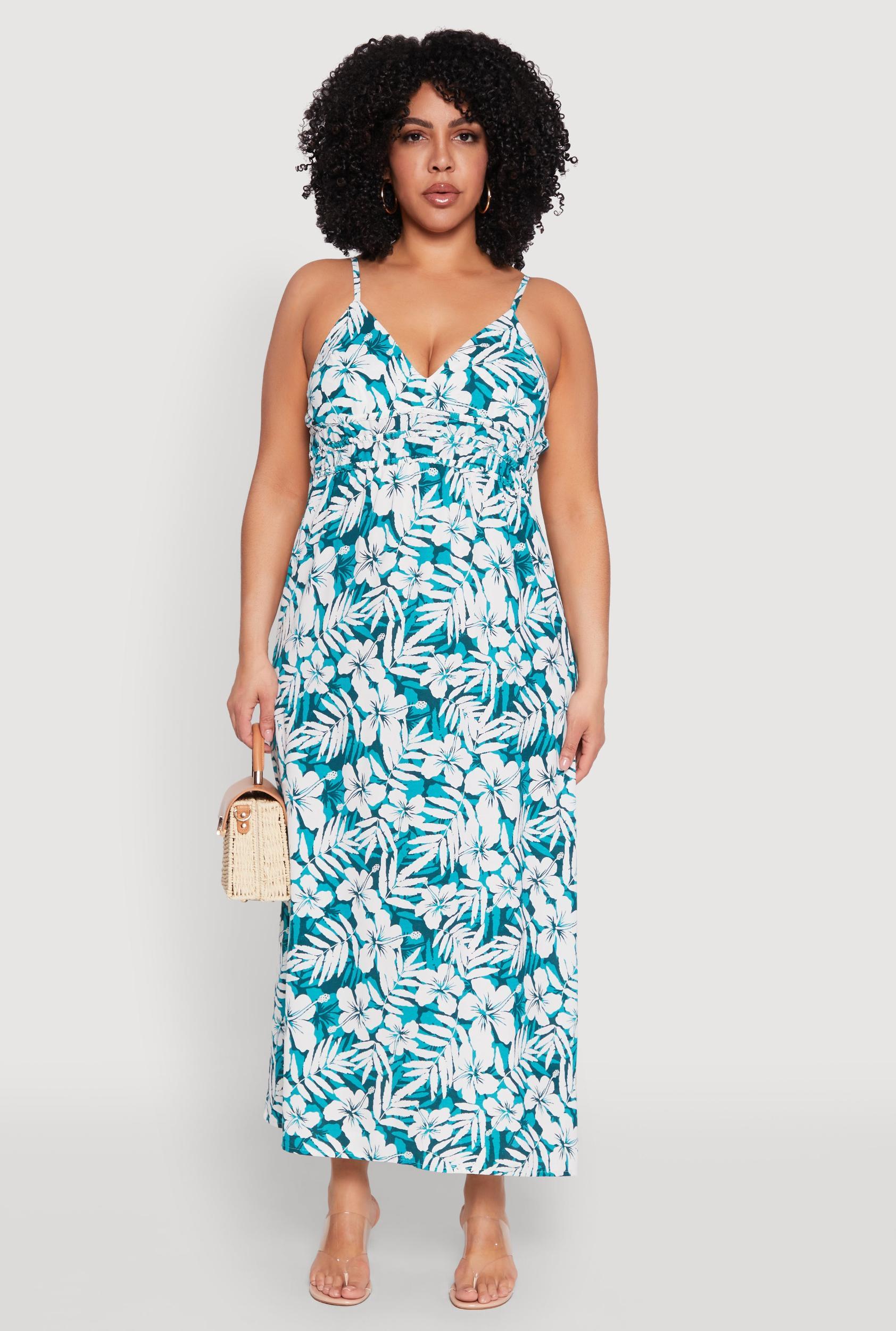 Womens Plus Size Tropical Print Empire Waist Maxi Dress Product Image
