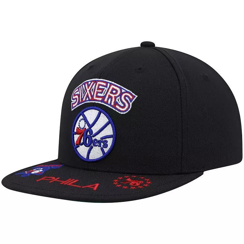 Men's Mitchell & Ness Black Philadelphia 76ers Hardwood Classics Front Loaded Snapback Hat, 76r Black Product Image