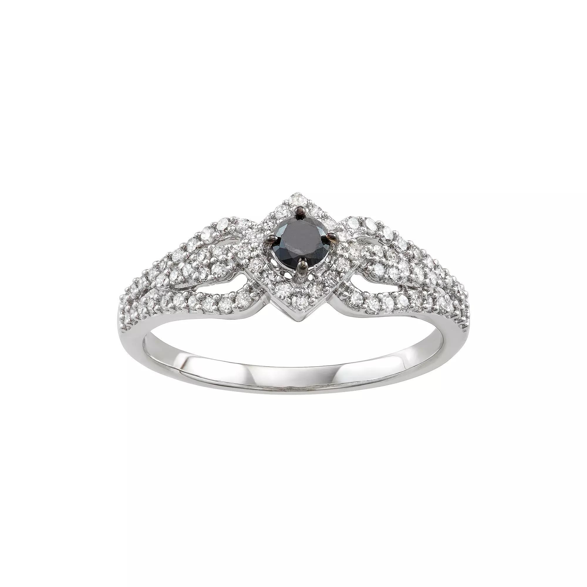 14k White Gold 1/2 Carat T.W. Black & White Diamond Engagement Ring, Women's, Size: 9, 14k Whgold Product Image